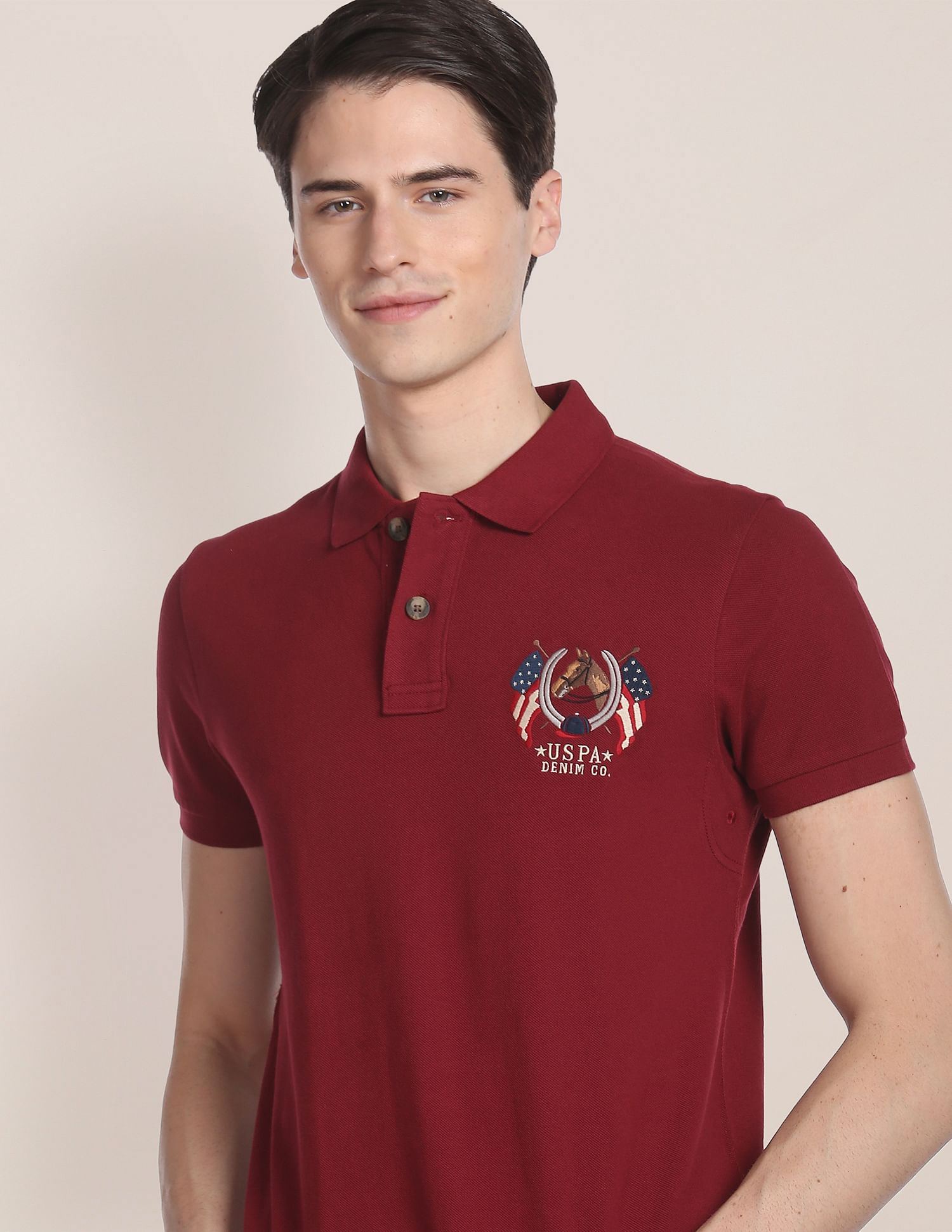 Cotton Solid Polo Shirt Maroon - U.S. Polo Assn. India | Large