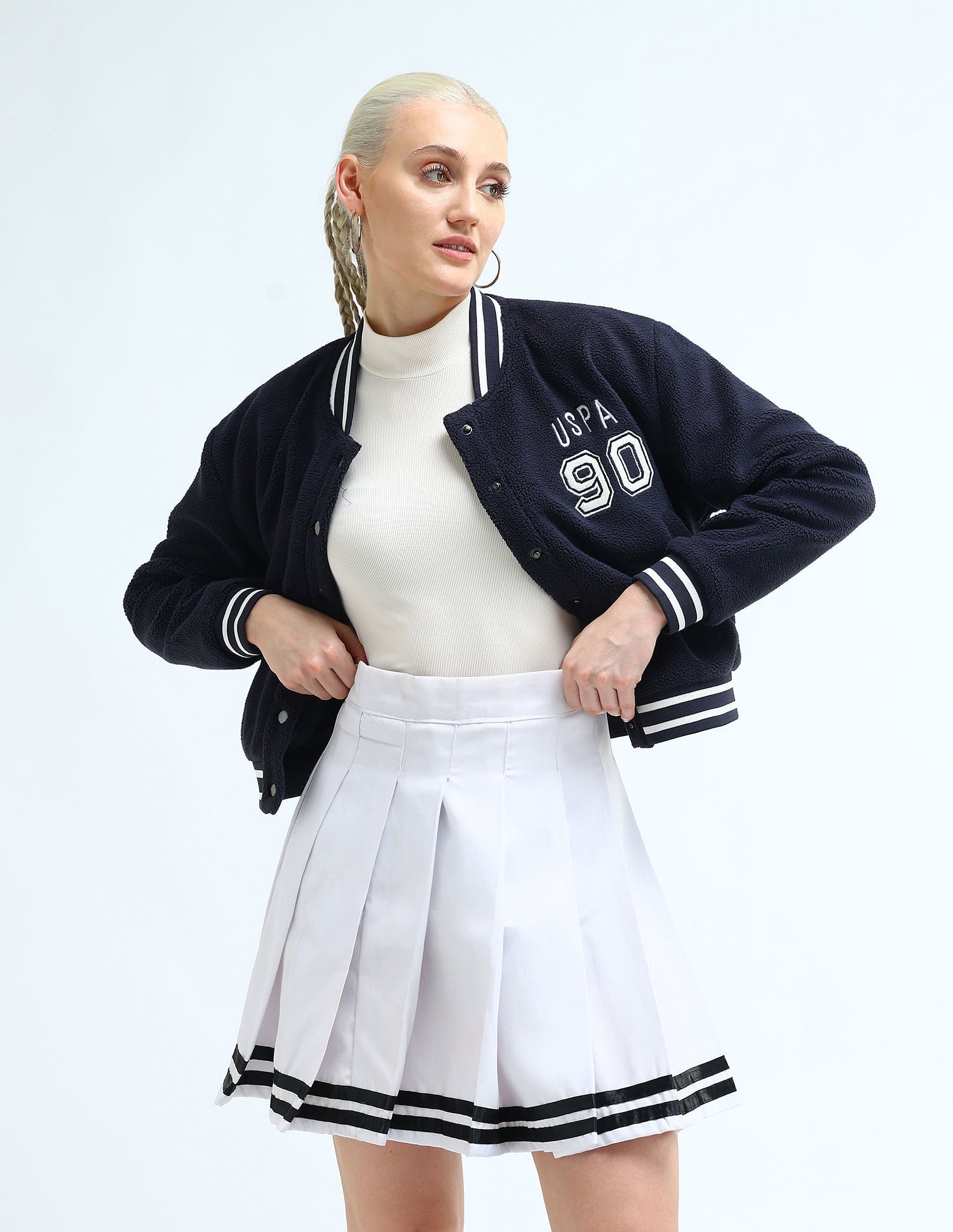 Solid Faux Fur Varsity Jacket