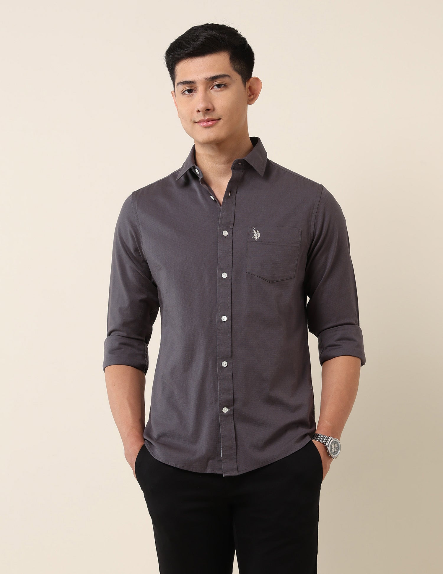 Dobby Tailored Fit Shirt Light Purple - U.S. Polo Assn. India | Large