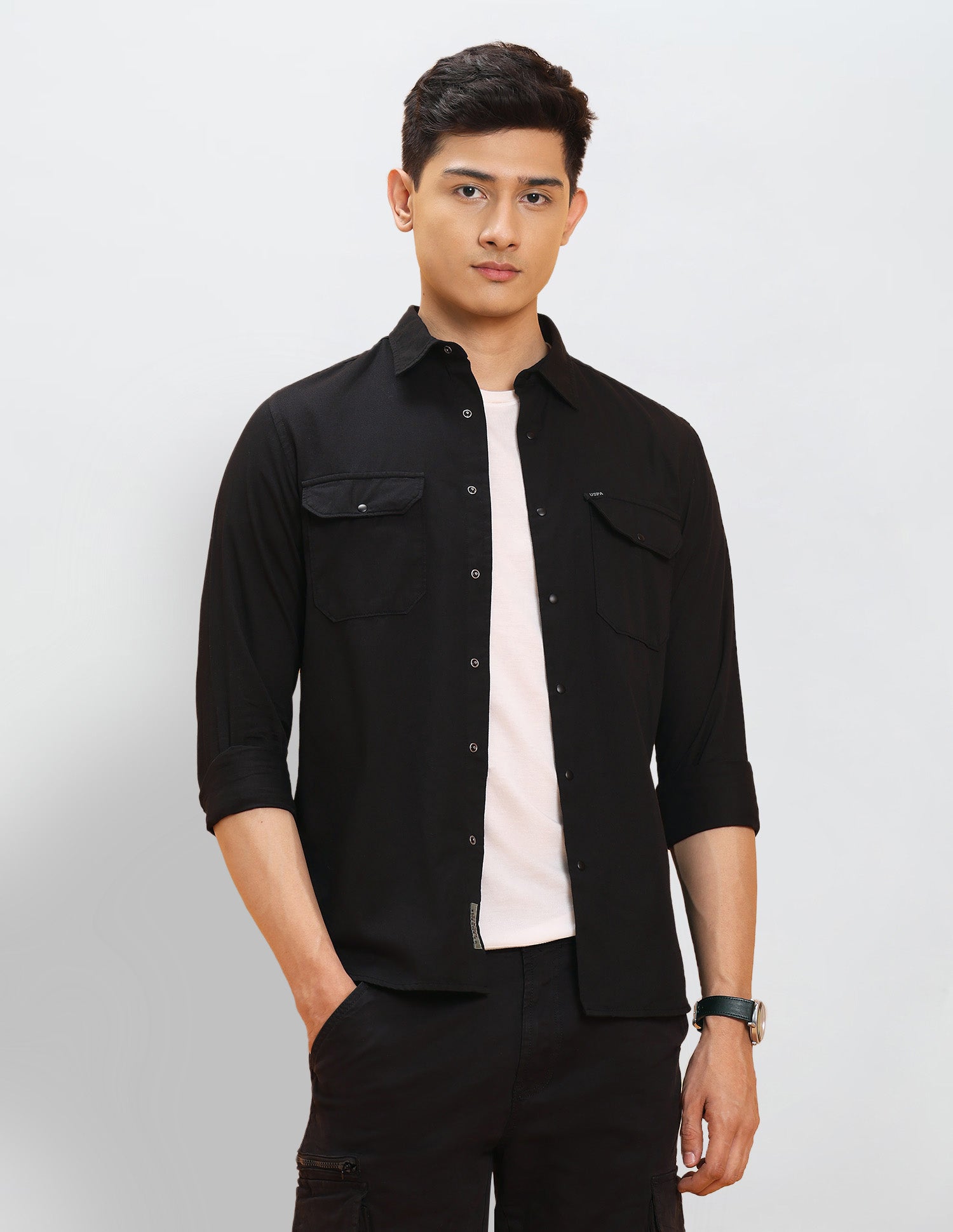 Solid Pure Cotton Shirt Black - U.S. POLO ASSN. | Large