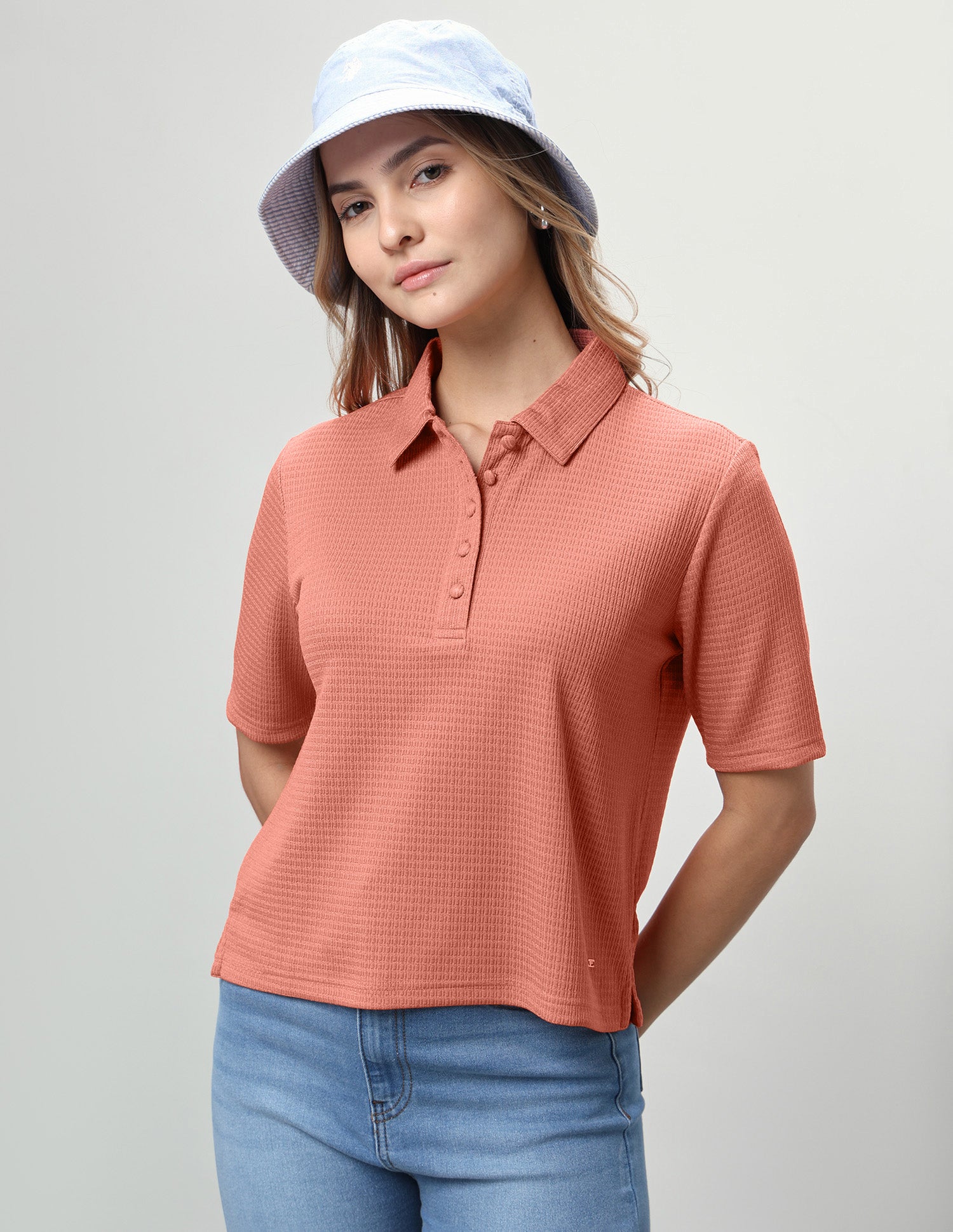 Textured Relaxed Fit Polo Shirt Peach - U.S. Polo Assn. India | Large