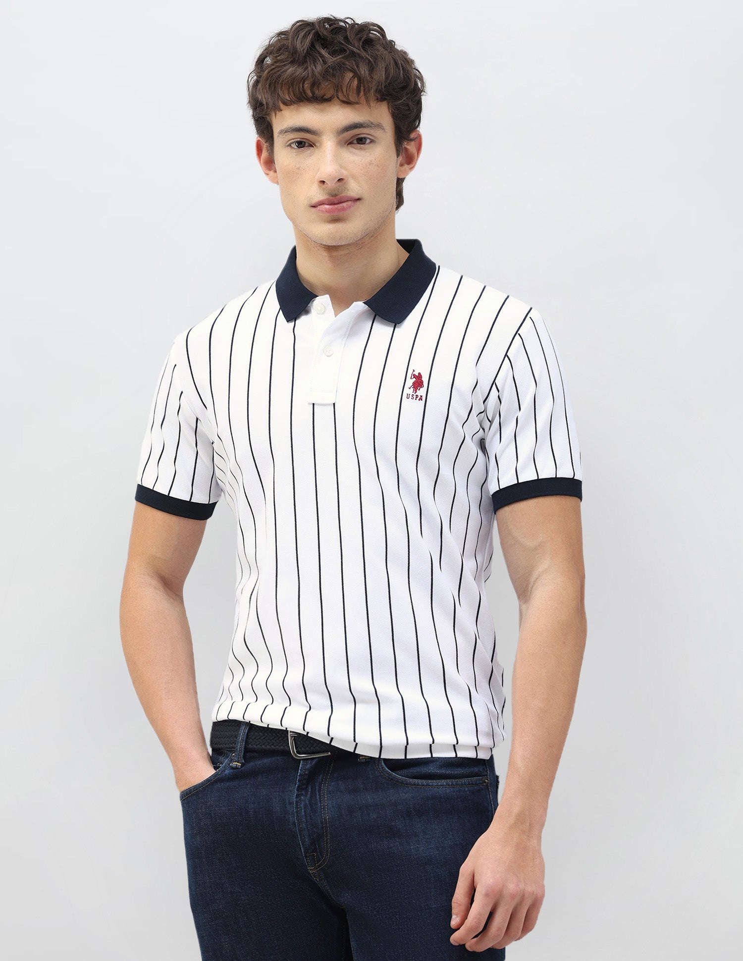 New Port Marina Vertical Striped Polo Shirt