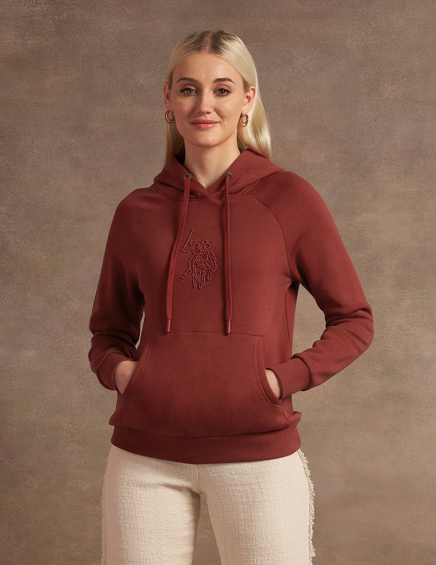 Embroidered Logo Hooded Sweatshirt Rust - U.S. Polo Assn. India | Large