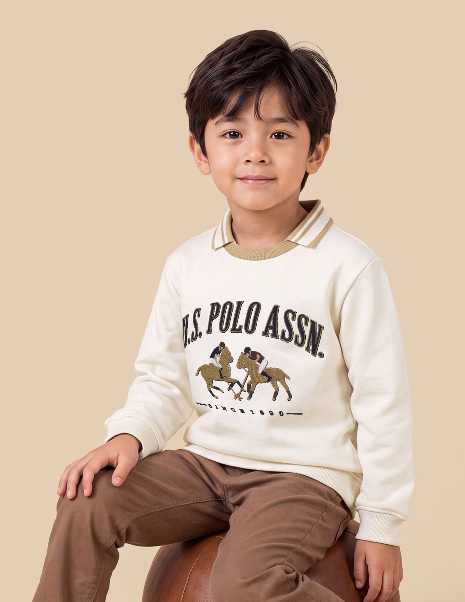 Brand Applique Regular Fit Sweatshirt Off White - U.S. Polo Assn. India | Large
