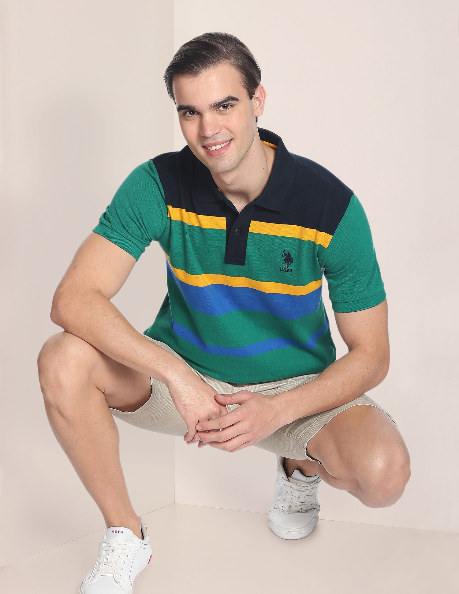 Signature Stripe Pique Polo Shirt Green - U.S. Polo Assn. India | Large