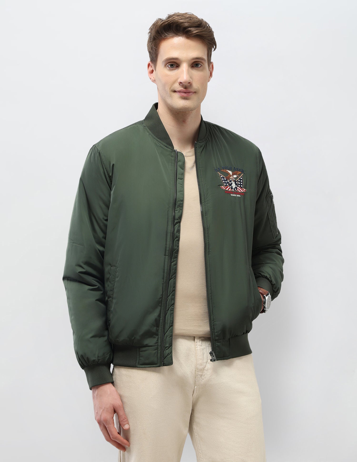 Solid Regular Fit Bomber Jacket