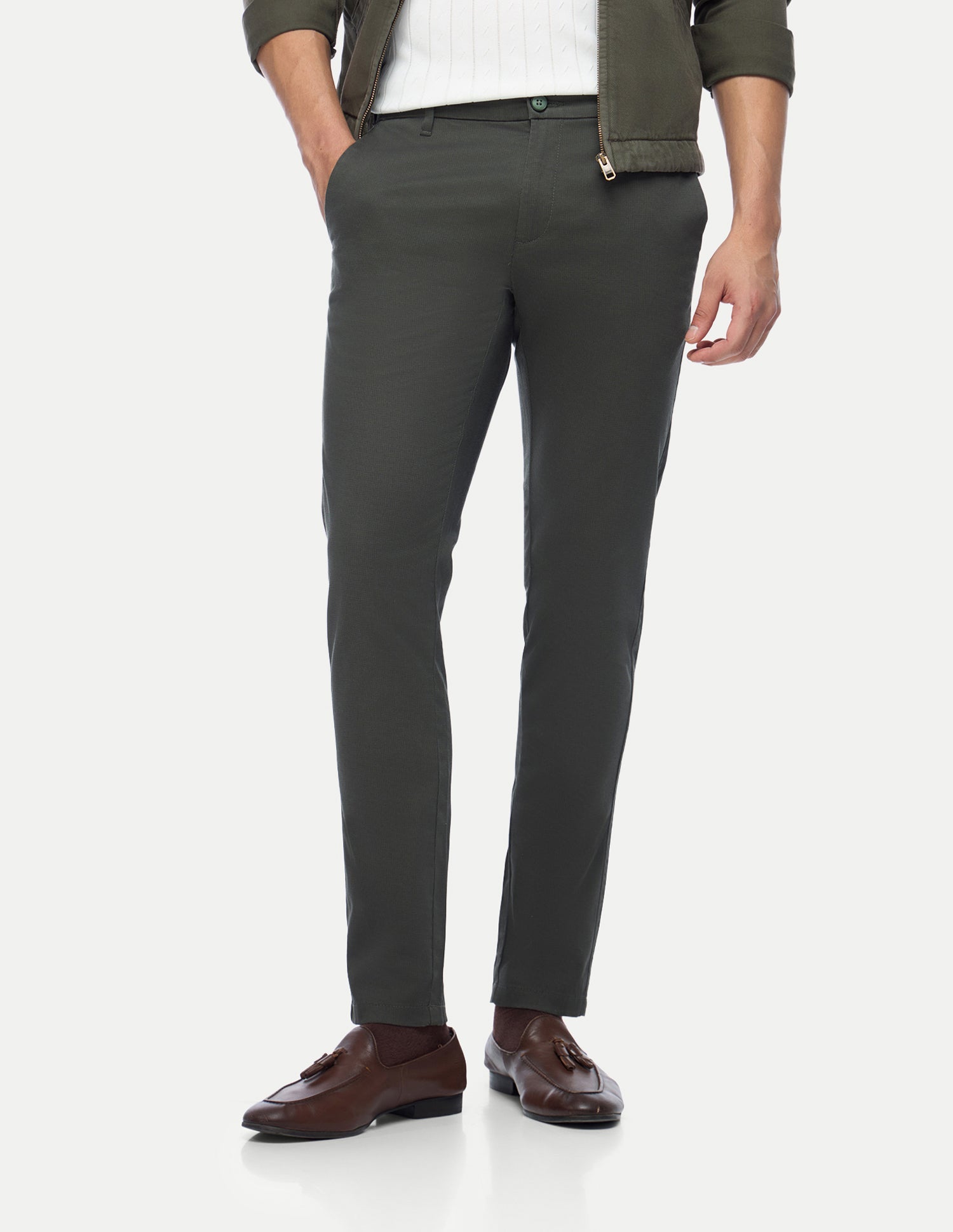Austin Trim Regular Fit Satin Trousers Olive - U.S. Polo Assn. India | Large