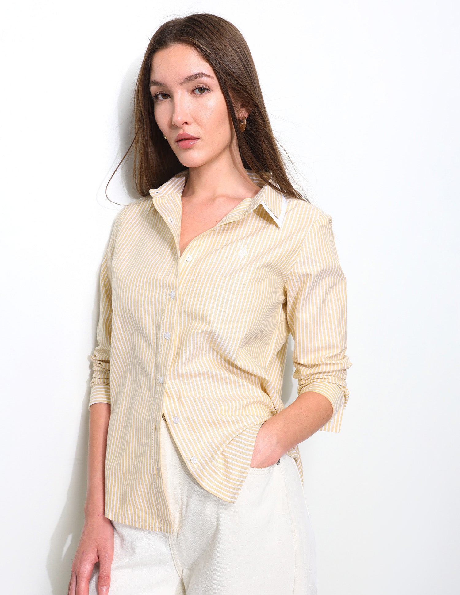 Vertical Striped Contrast Collar Shirt