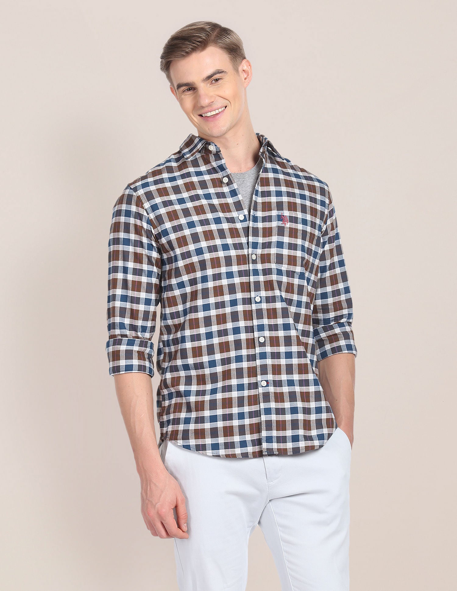 Plaid Check Cotton Shirt Teal - U.S. Polo Assn. India | Large