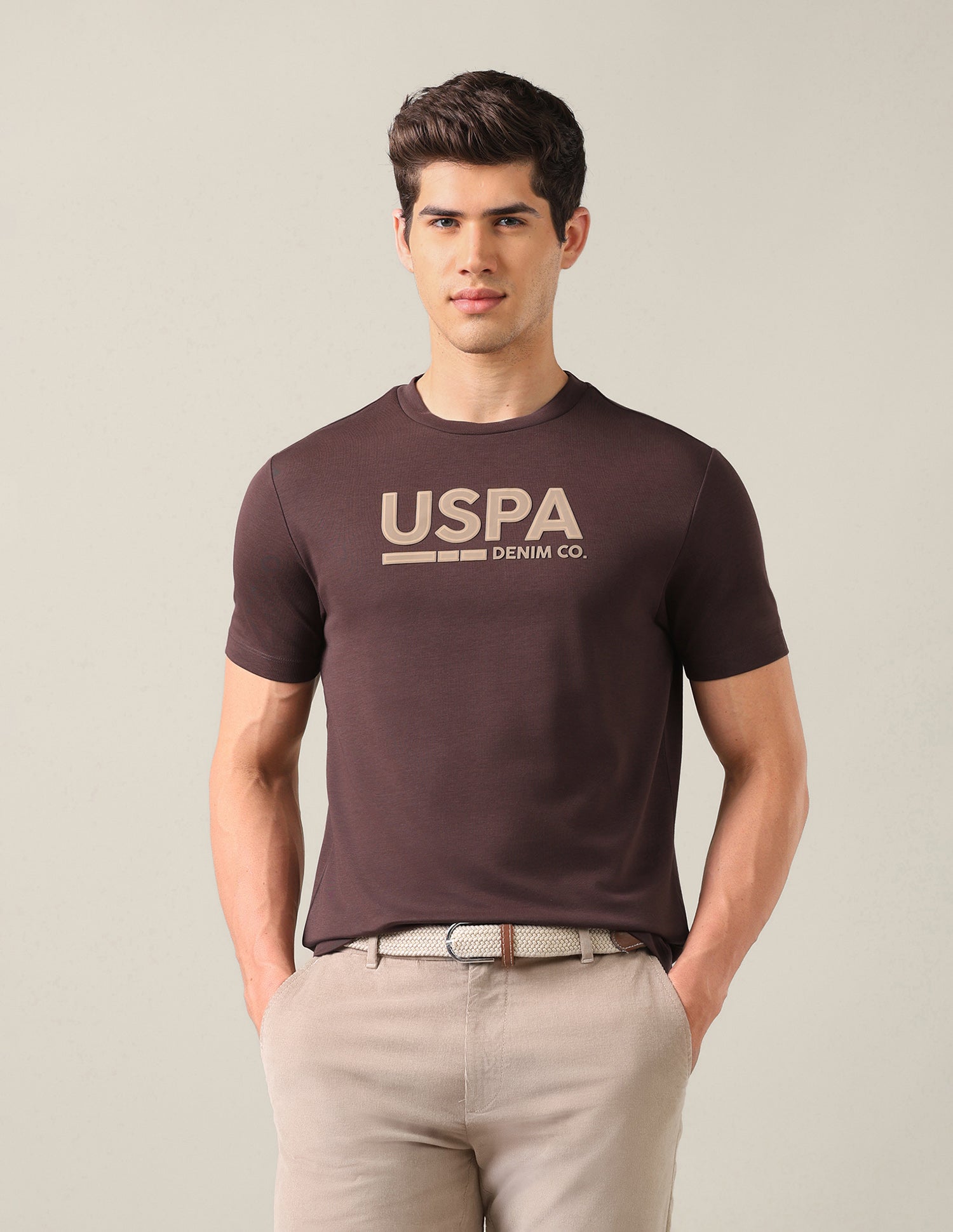 Brand Embossed Slim Fit T-Shirt Dark Brown - U.S. Polo Assn. India | Large