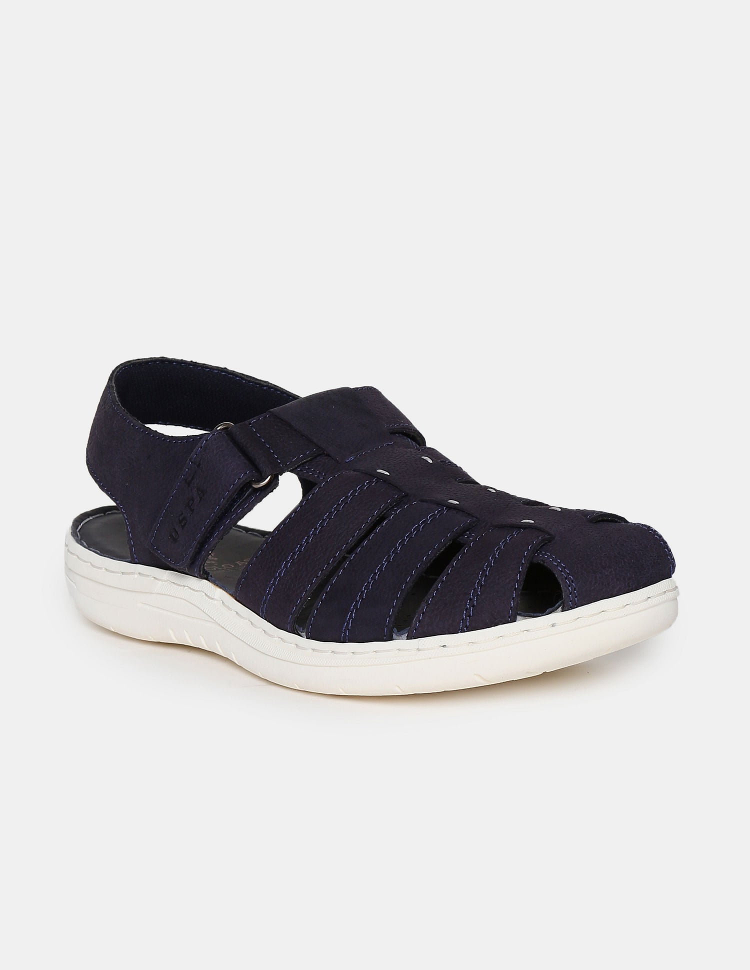 Men Navy Textured Strappy Upper Albertus Leather Sandals