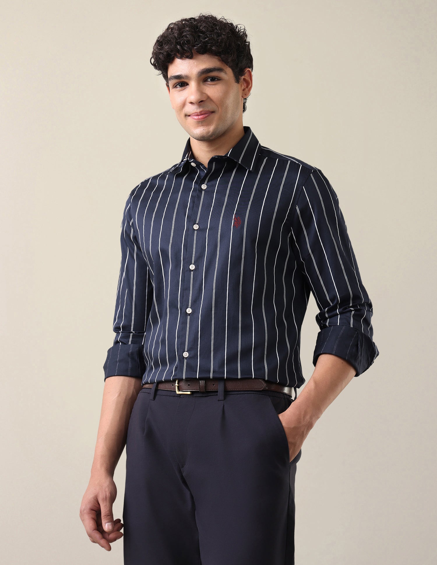 Satin Vertical Striped Shirt Navy - U.S. Polo Assn. India | Large