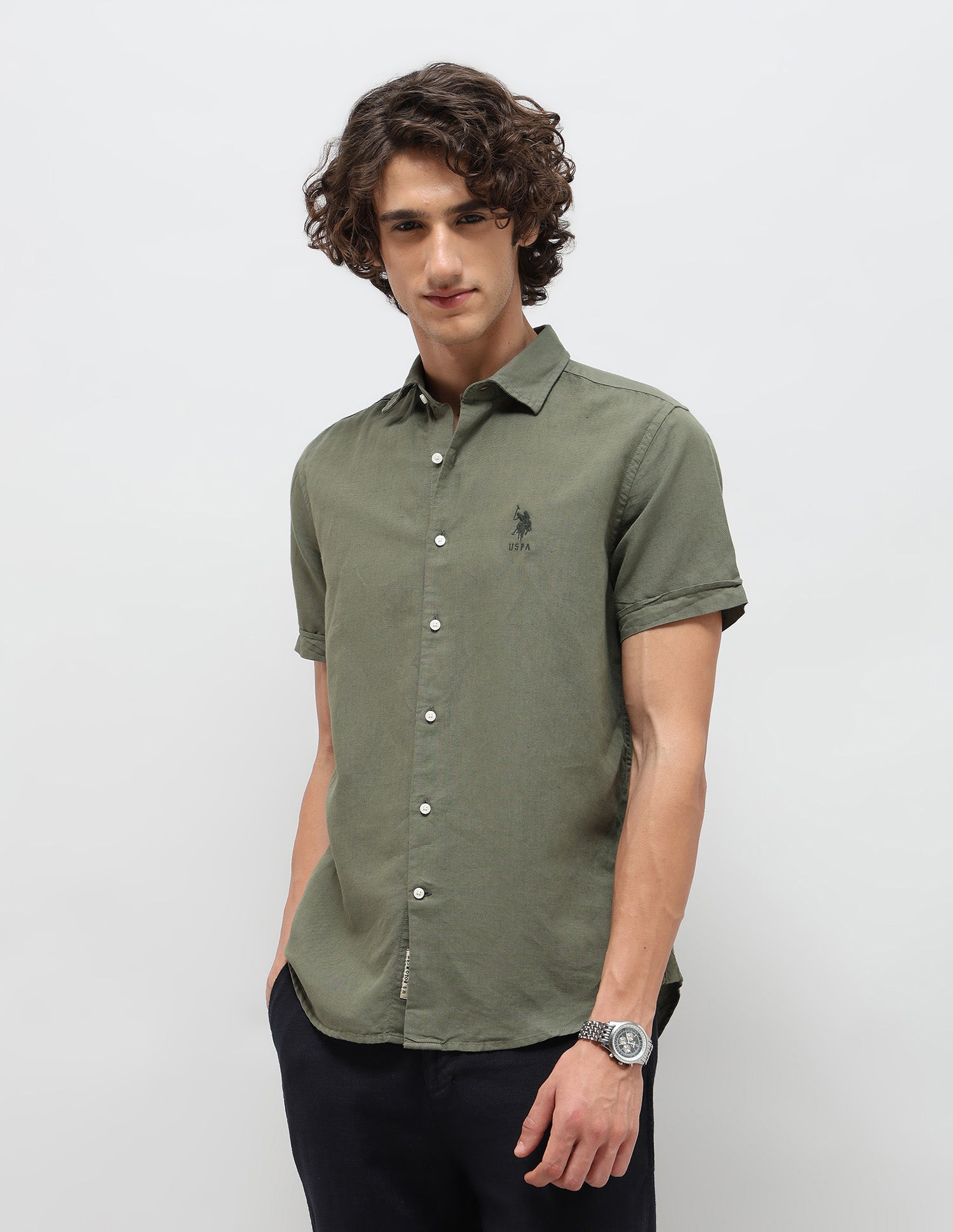 Solid Regular Fit Shirt Olive - U.S. Polo Assn. India | Large
