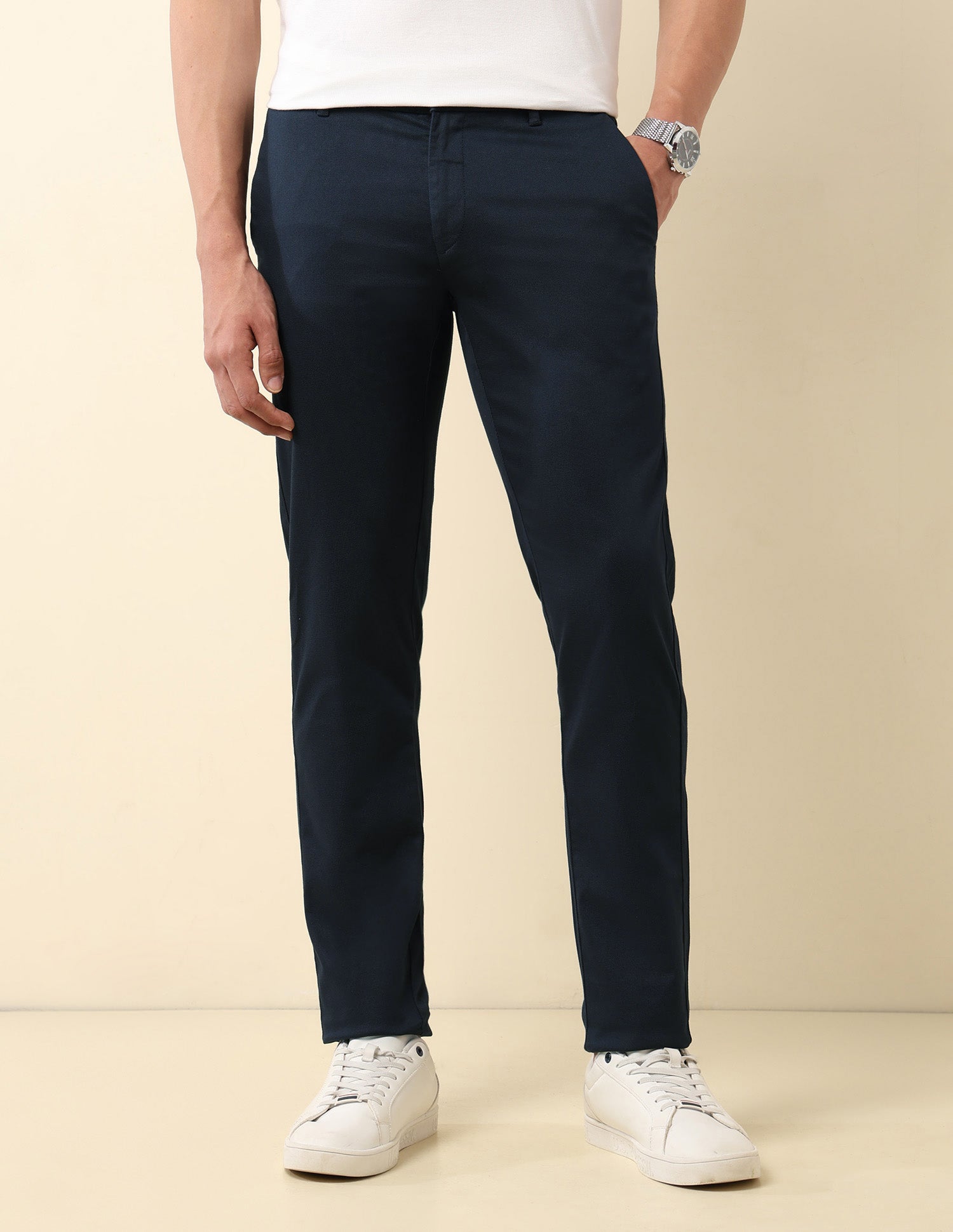 Slim Fit Dobby Trousers Navy - U.S. Polo Assn. India | Large