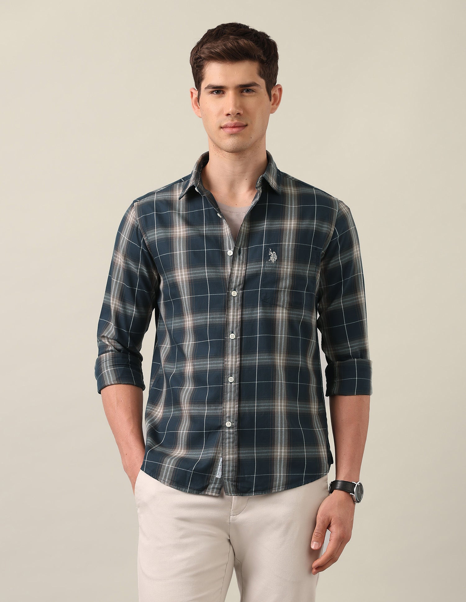Tartan Checked Twill Shirt Dark Green - U.S. Polo Assn. India | Large