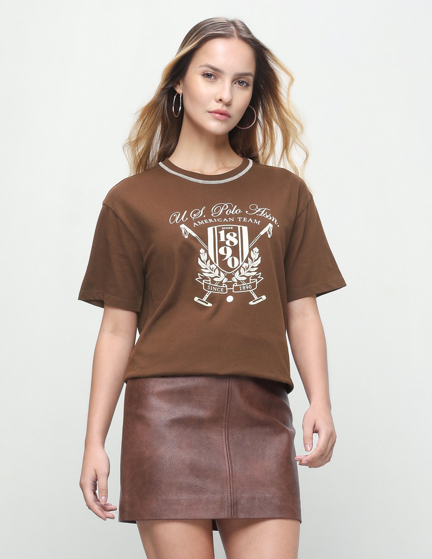 Graphic Brand Printed Oversized Fit T-Shirt Brown - U.S. Polo Assn. India | Large
