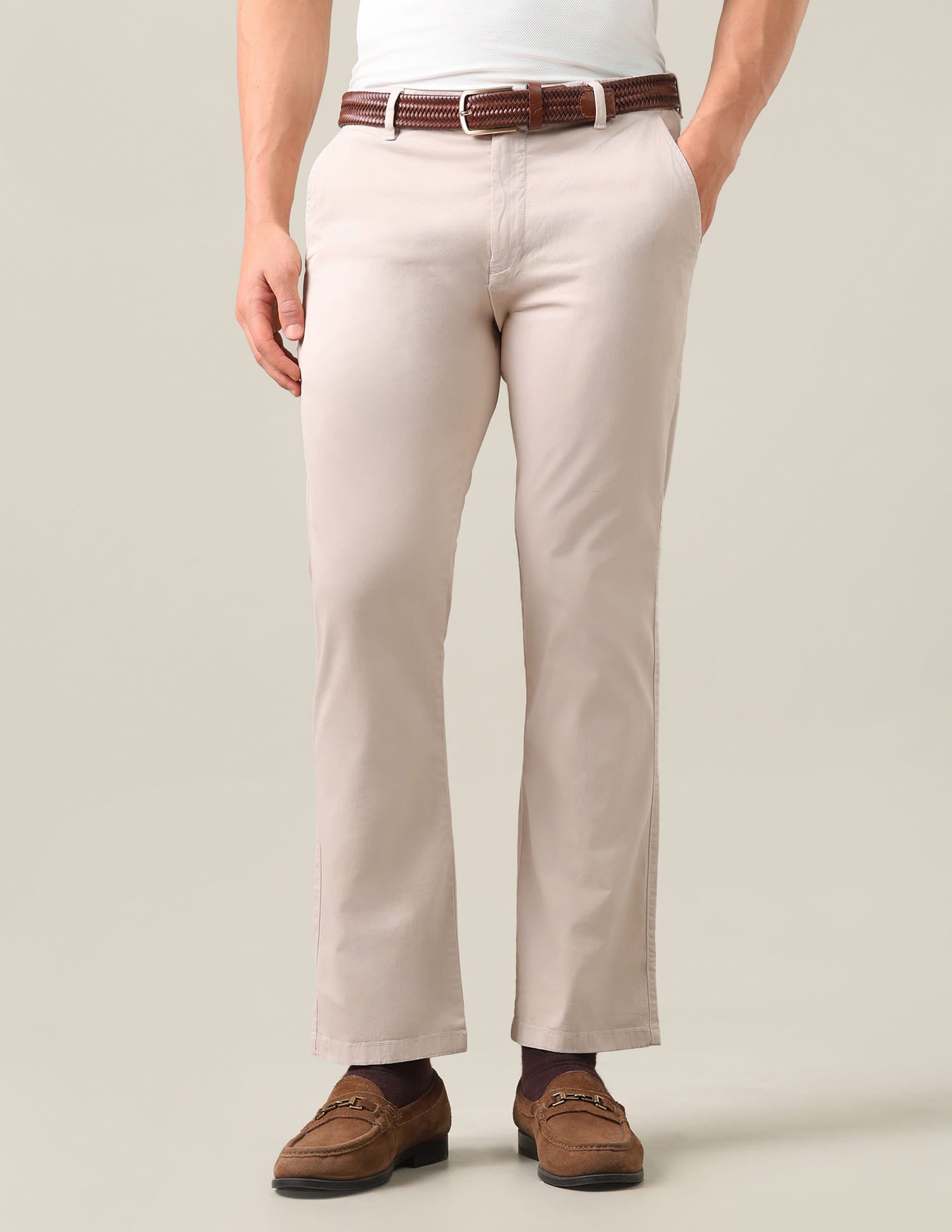 Riley Straight Fit Twill Trousers Beige - U.S. Polo Assn. India | Large