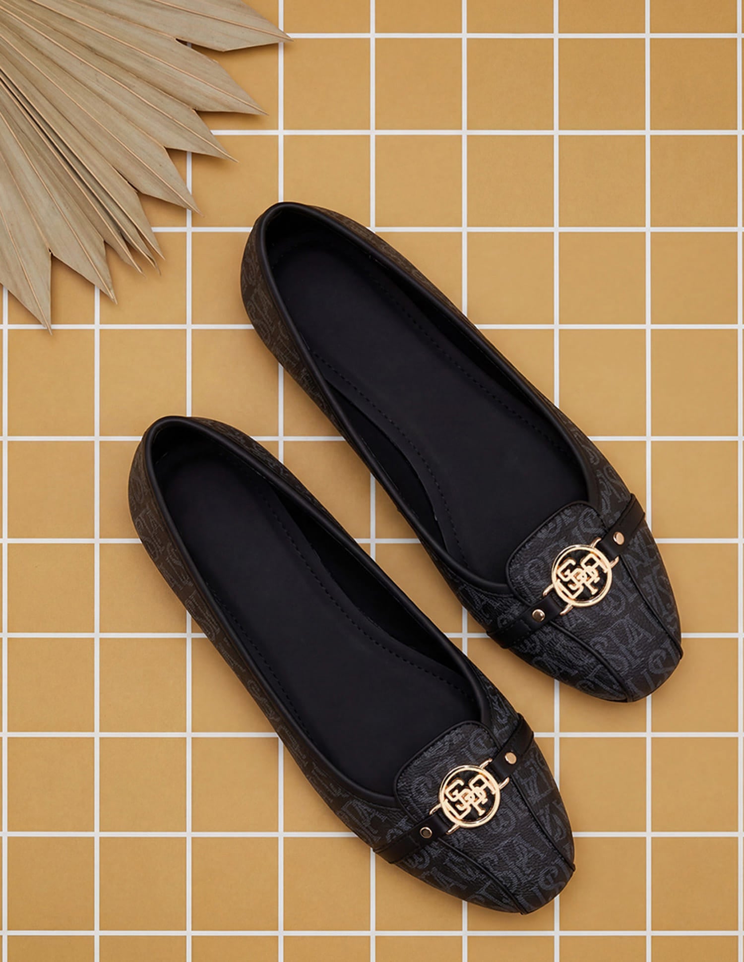Alina 3.0 Black Monogram Print Ballerinas Black - U.S. Polo Assn. India | Large