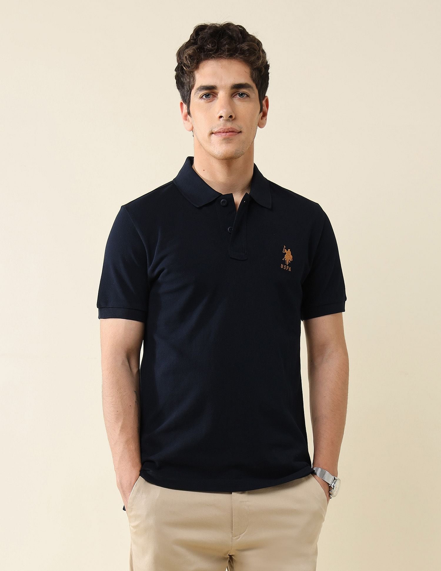 Pure Cotton Slim Fit Polo Shirt Navy - U.S. Polo Assn. India | Large