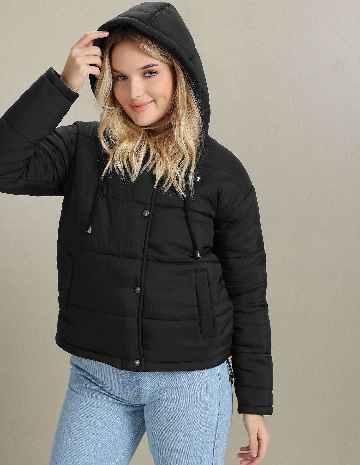 Hooded Solid Padded Jacket Black - U.S. Polo Assn. India | Large