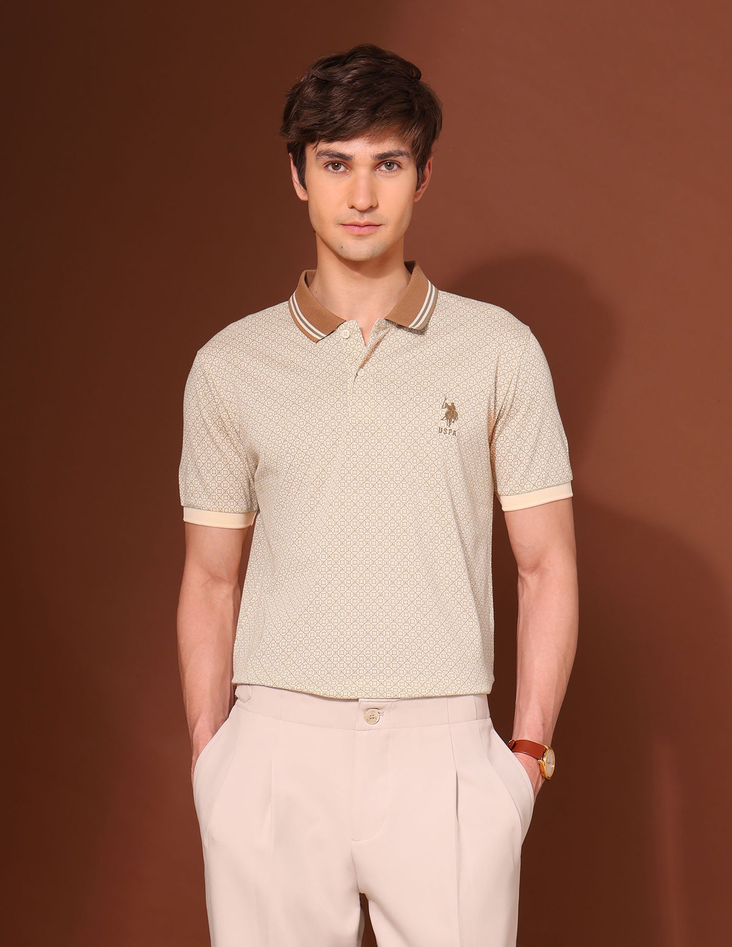 Pure Cotton Work And Wander Polo Shirt Beige - U.S. Polo Assn. India | Large