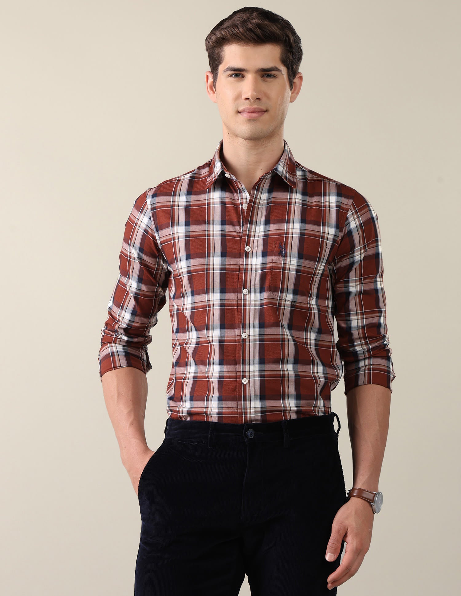 Twill Plaid Checked Shirt Brown - U.S. Polo Assn. India | Large