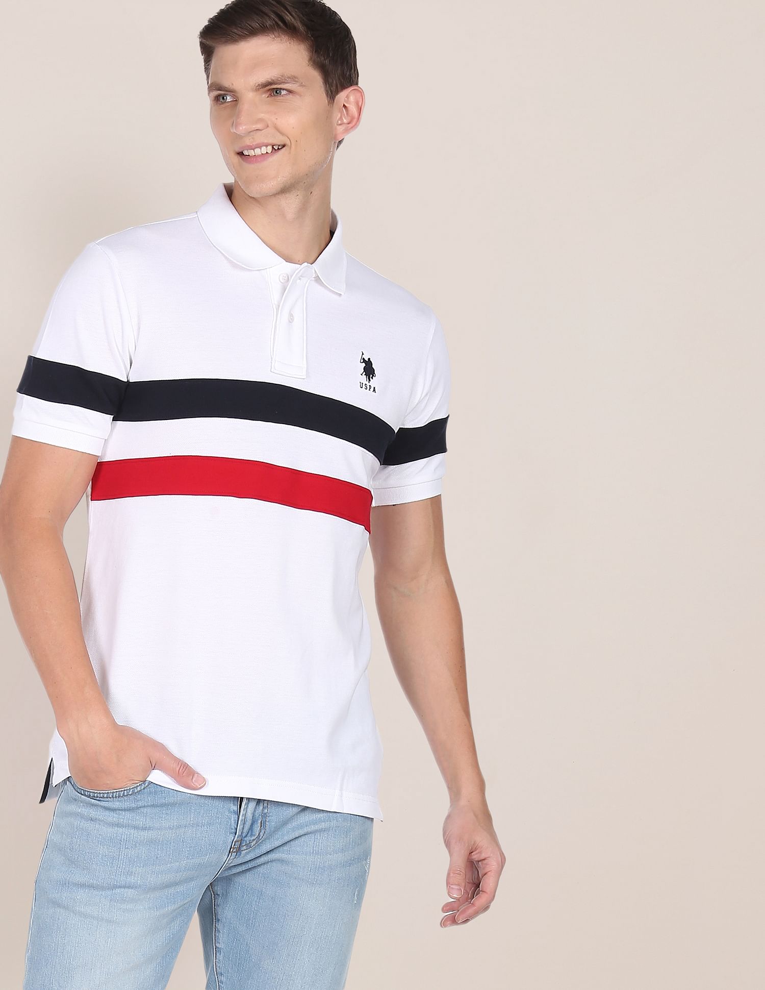 Colour Block Cotton Polo Shirt White - U.S. POLO ASSN. | Large