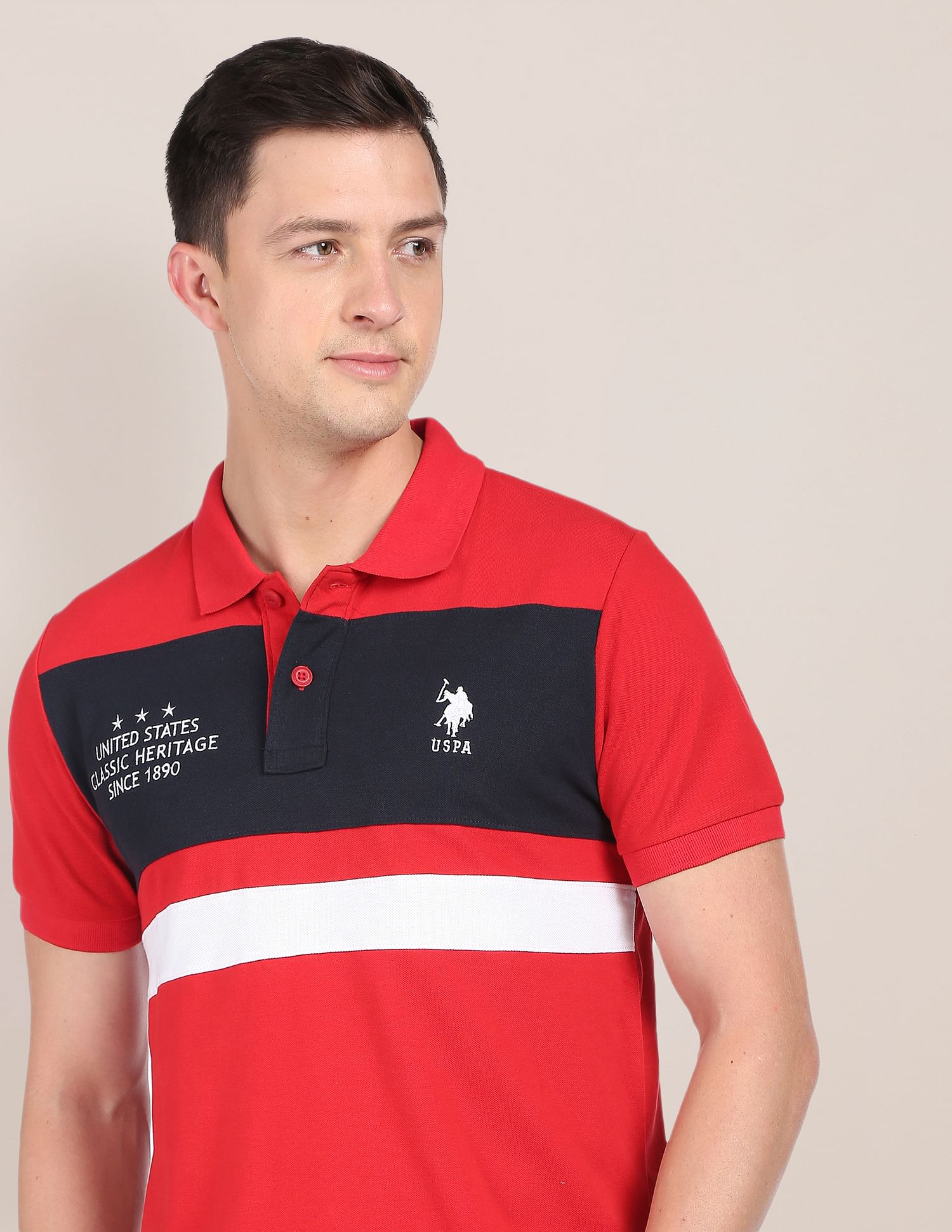 Colour Block Cotton Polo Shirt Red - U.S. POLO ASSN. | Large