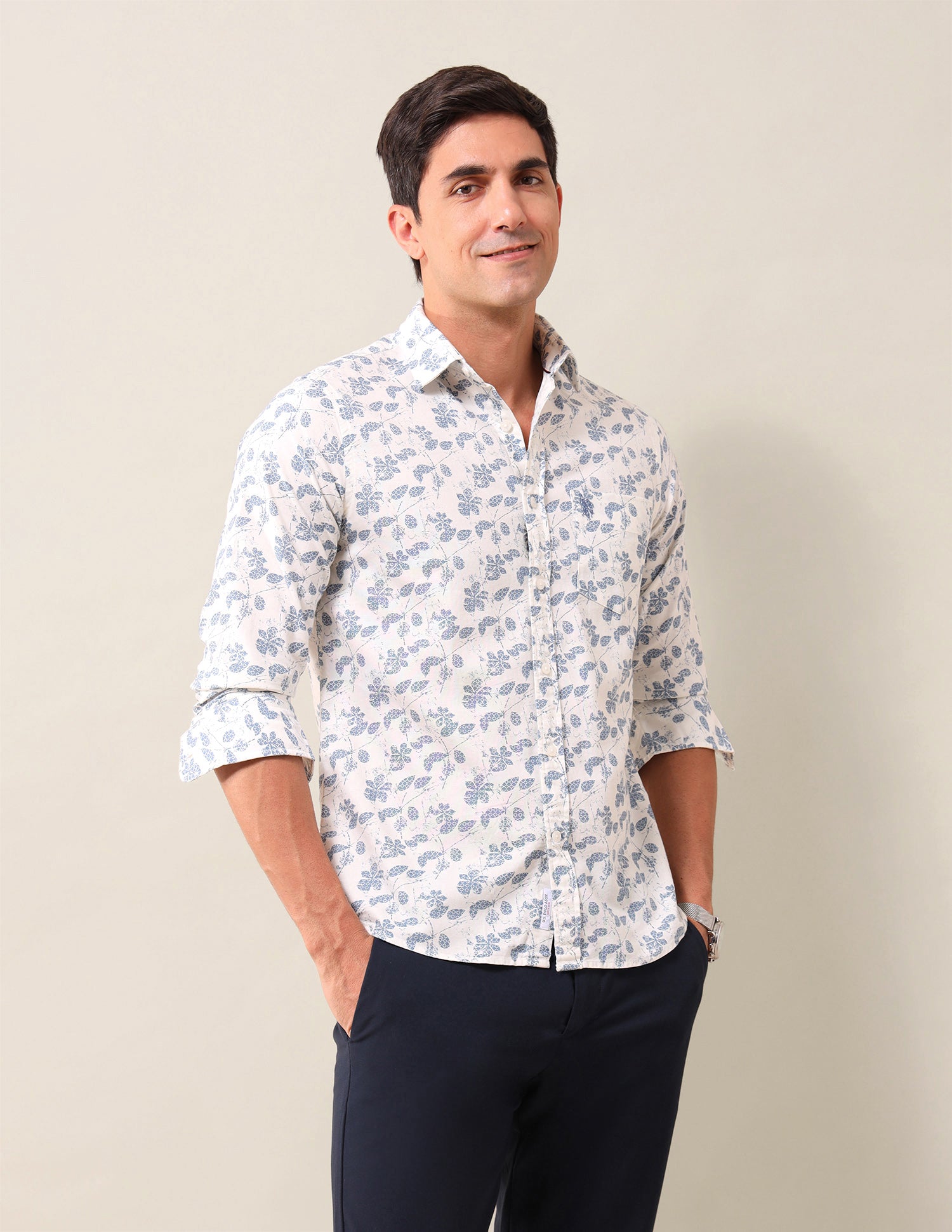 Tailored Fit Floral Printed Shirt Cream - U.S. Polo Assn. India | Large