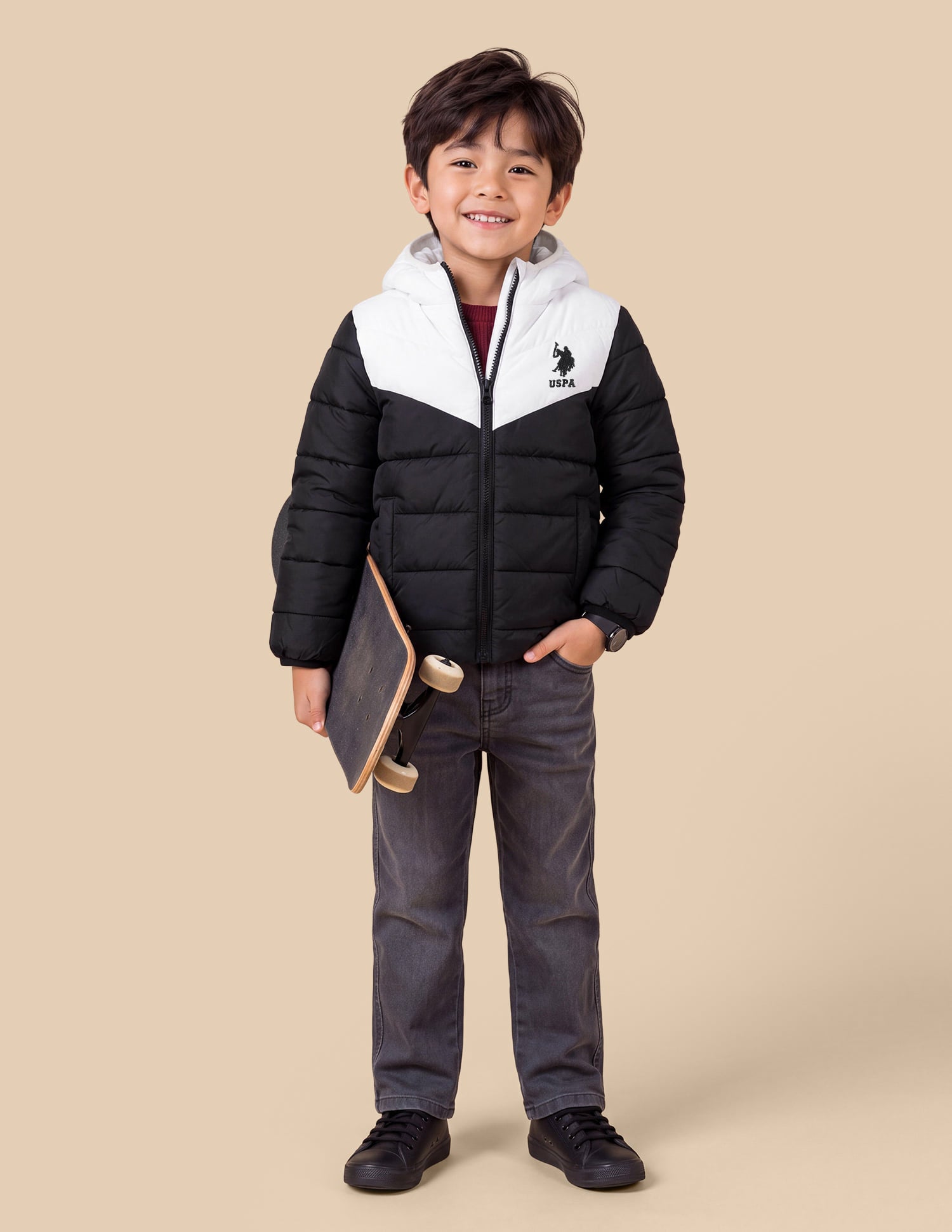 UKJCKO0079 BLACK Boys Jackets Black and White - U.S. Polo Assn. India | Large