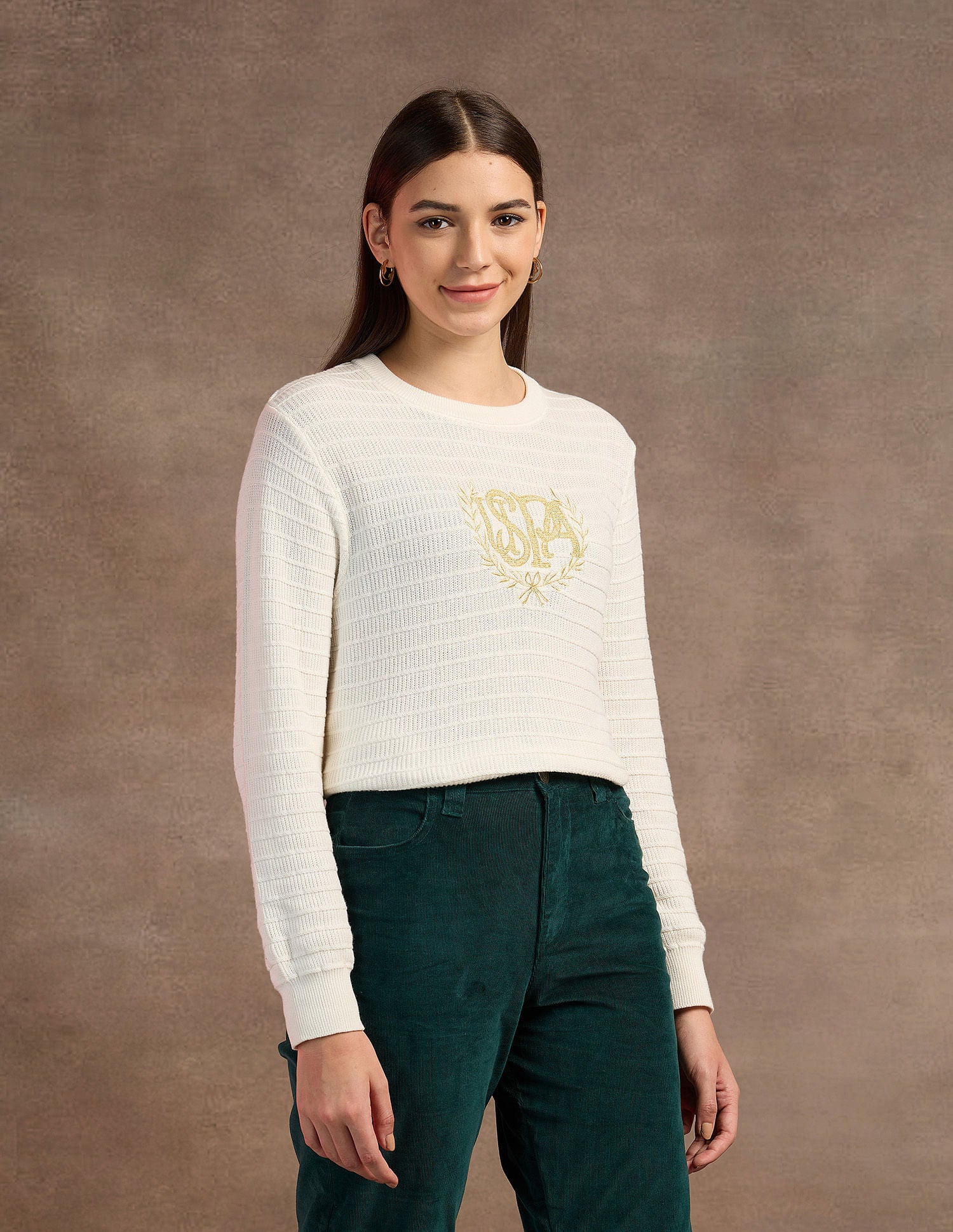 Crest Logo Cotton Sweater Off White - U.S. Polo Assn. India | Large