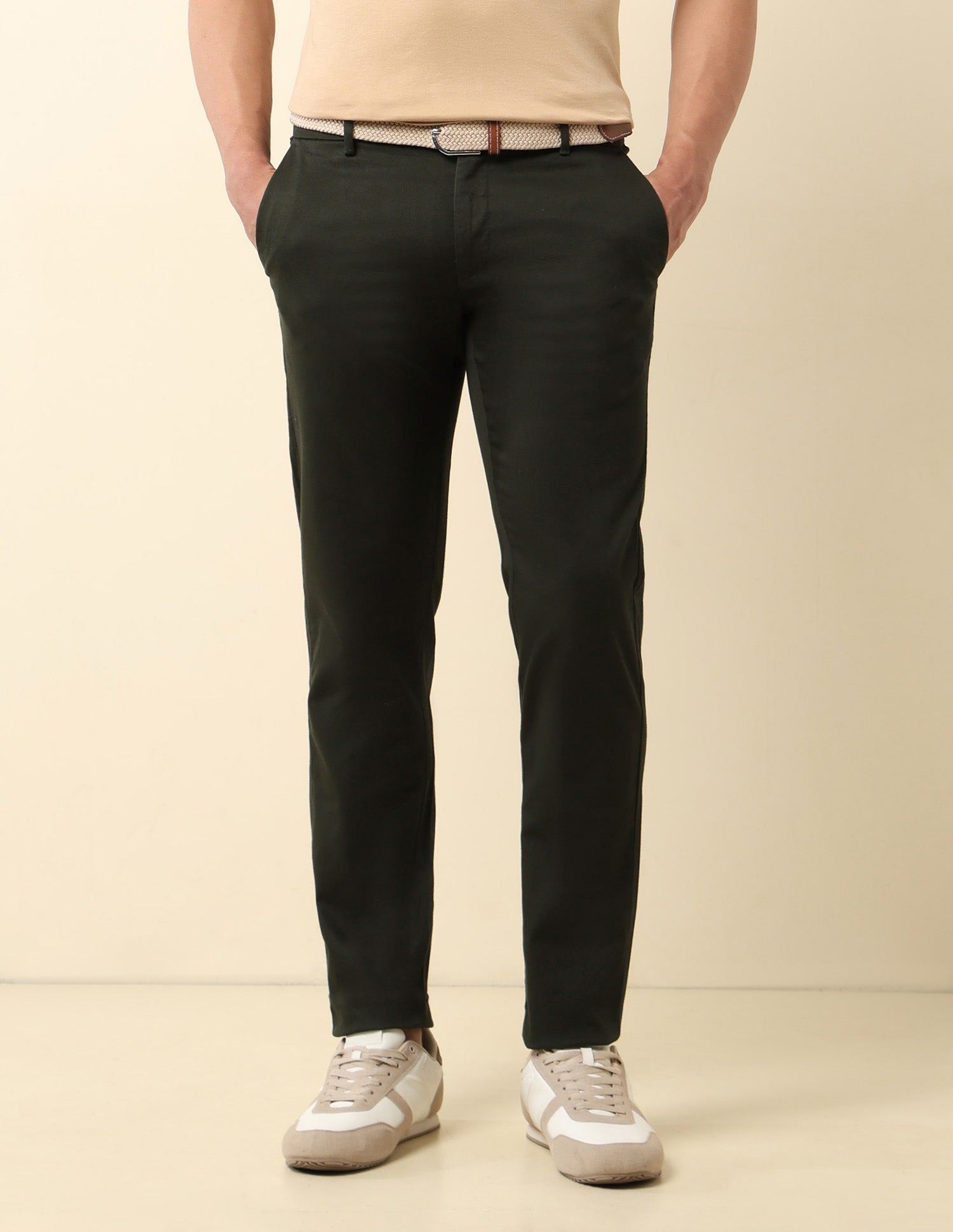 Textured Twill Trousers Olive - U.S. Polo Assn. India | Large