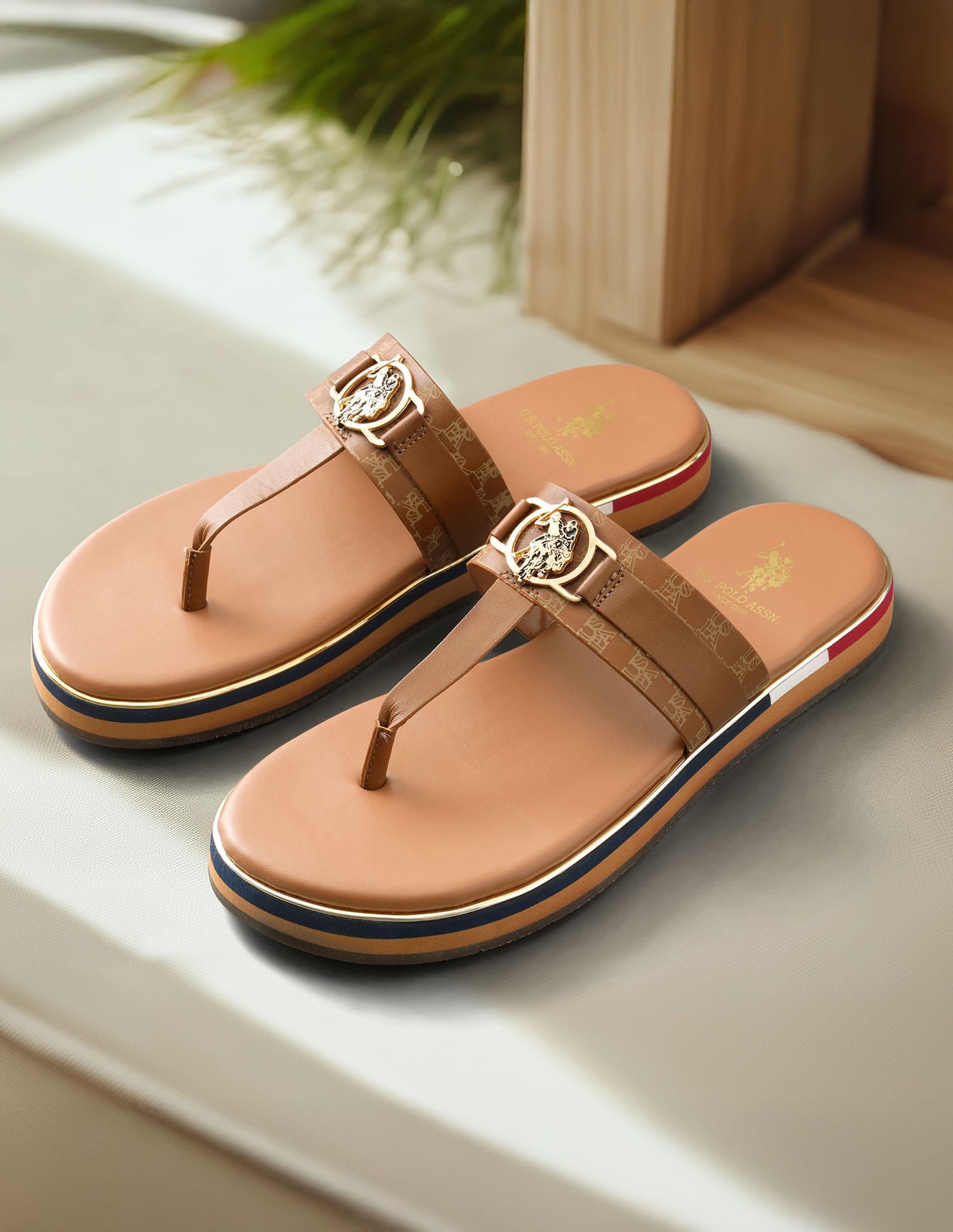 Women Abigail Flat Sandals Tan - U.S. Polo Assn. India | Large
