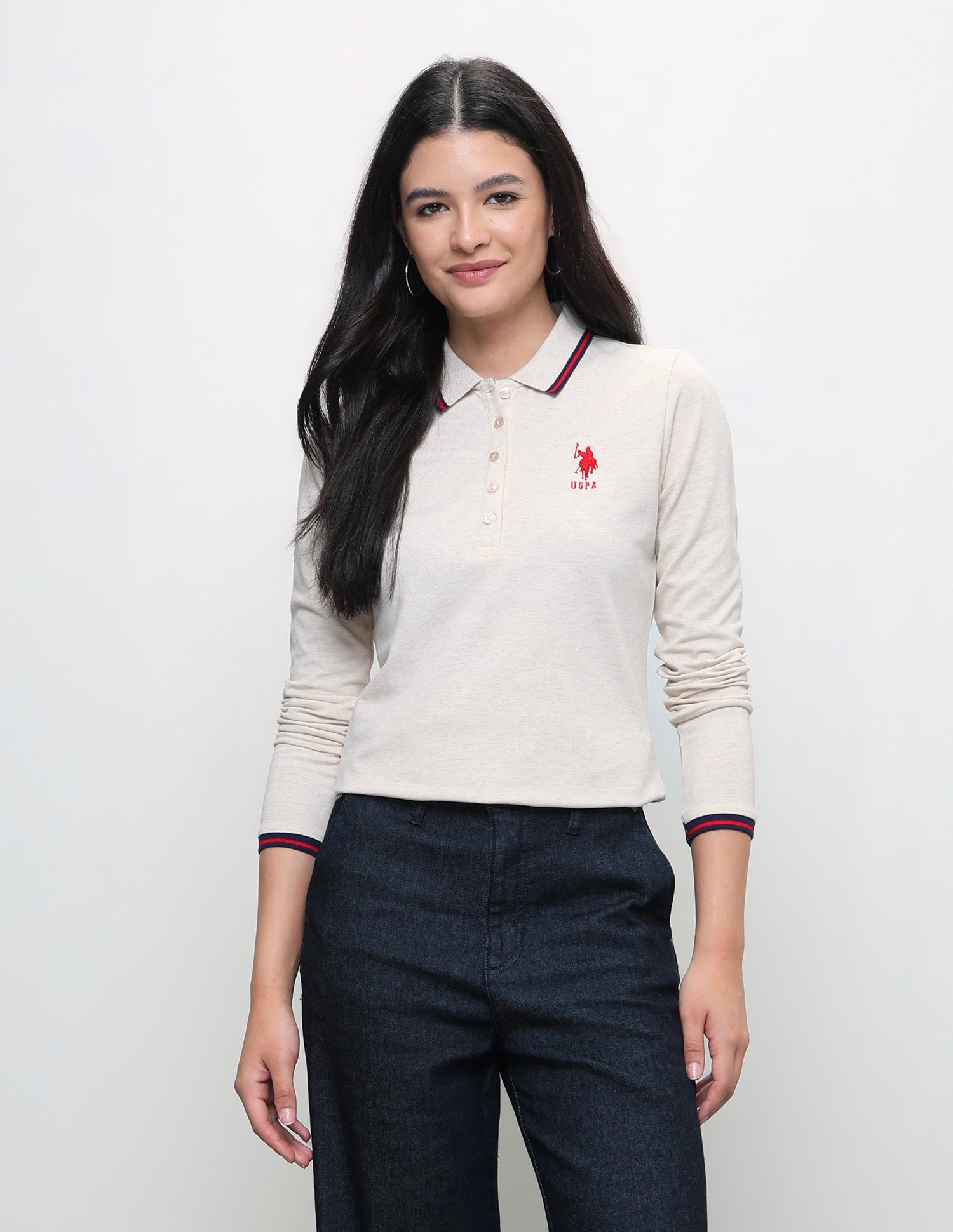 Heathered Regular Fit Polo Shirt Beige - U.S. Polo Assn. India | Large