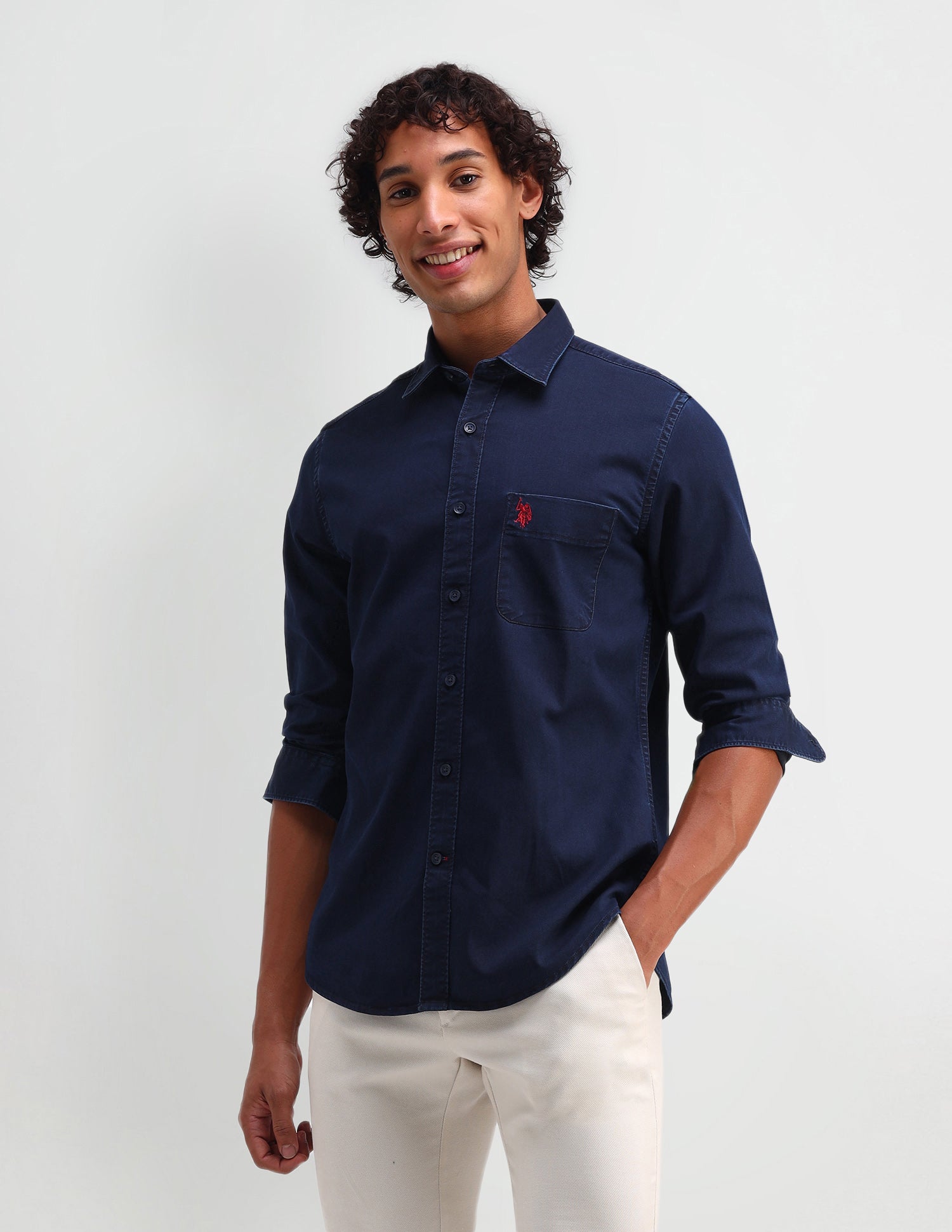 Solid Pattern Twill Shirt Navy - U.S. Polo Assn. India | Large