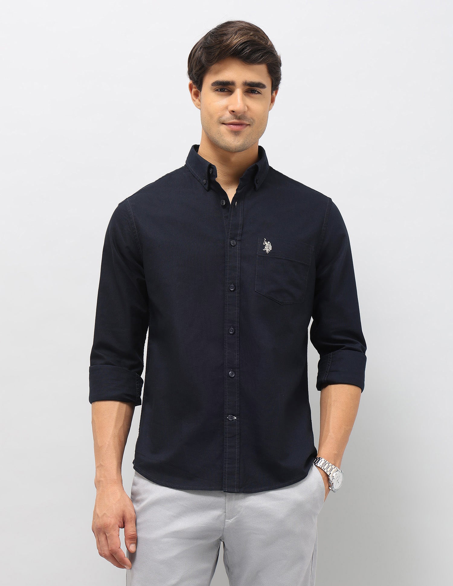 Pure Cotton Tailored Fit Shirt Navy - U.S. Polo Assn. India | Large