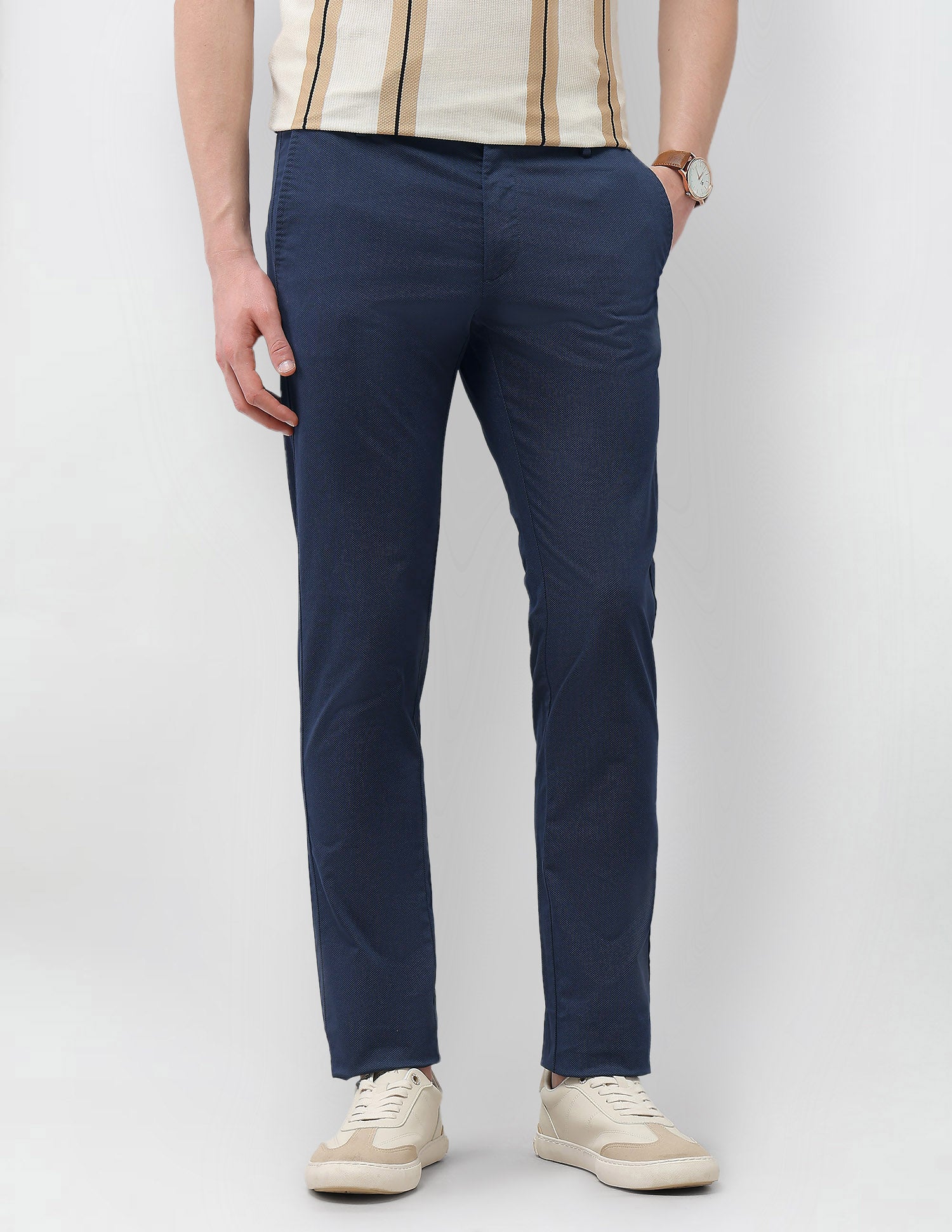 Textured Denver Slim Fit Trousers Navy - U.S. Polo Assn. India | Large