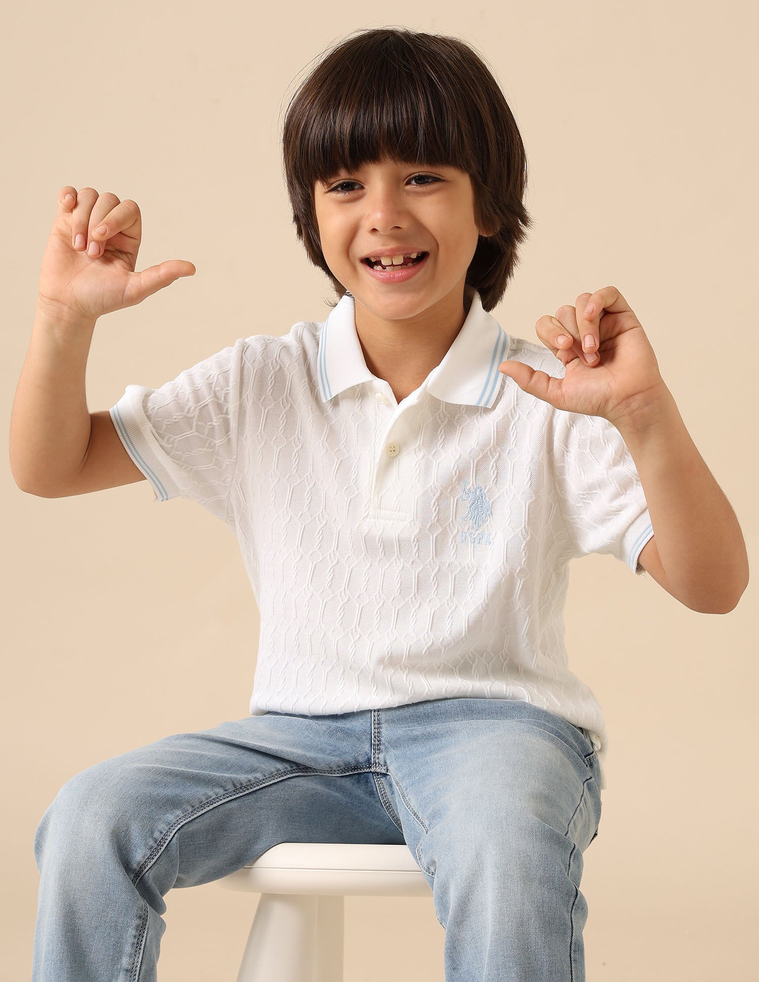Boys Textured Pure Cotton Polo Shirt