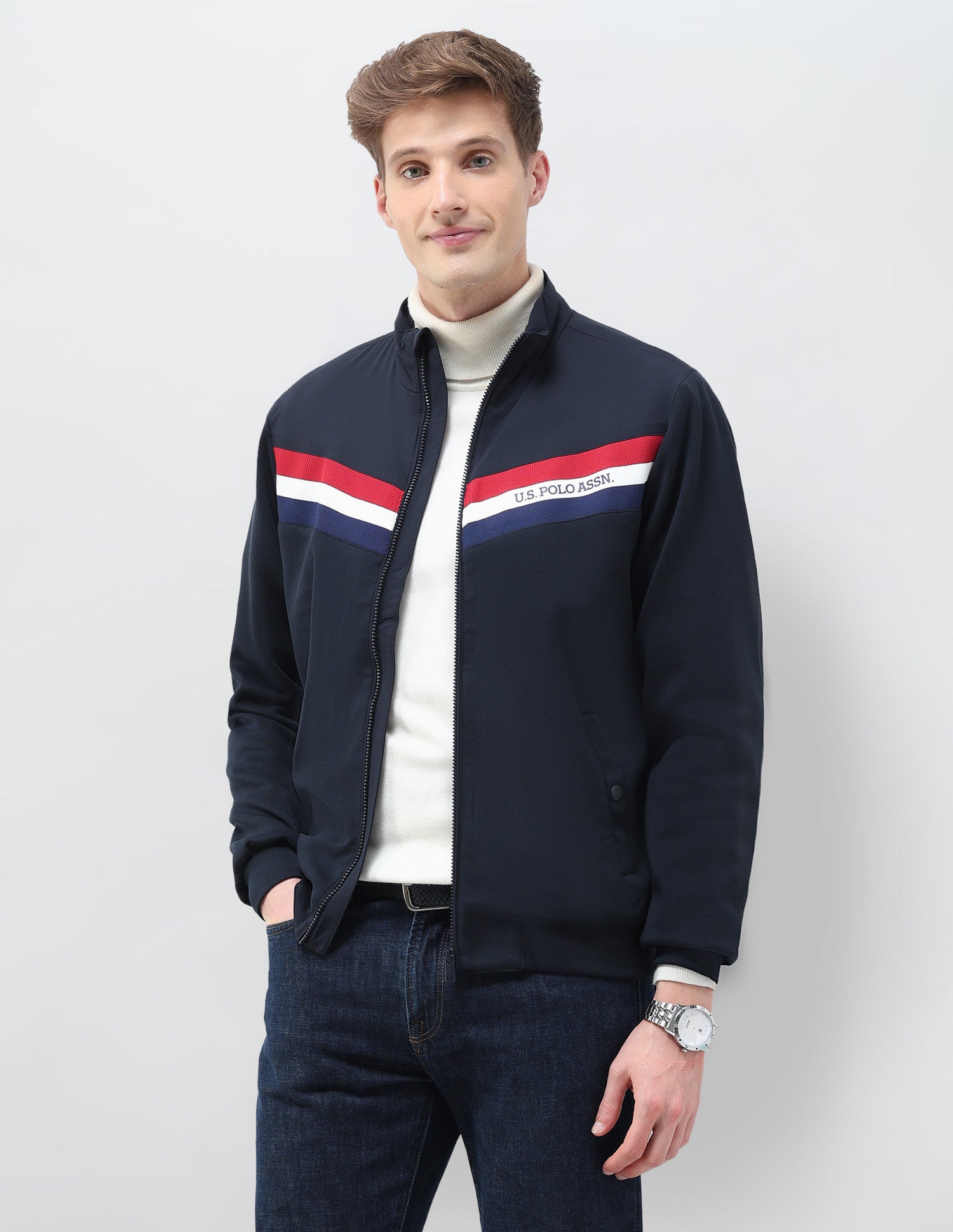 Horizontal Stripes Regular Fit Casual Jacket