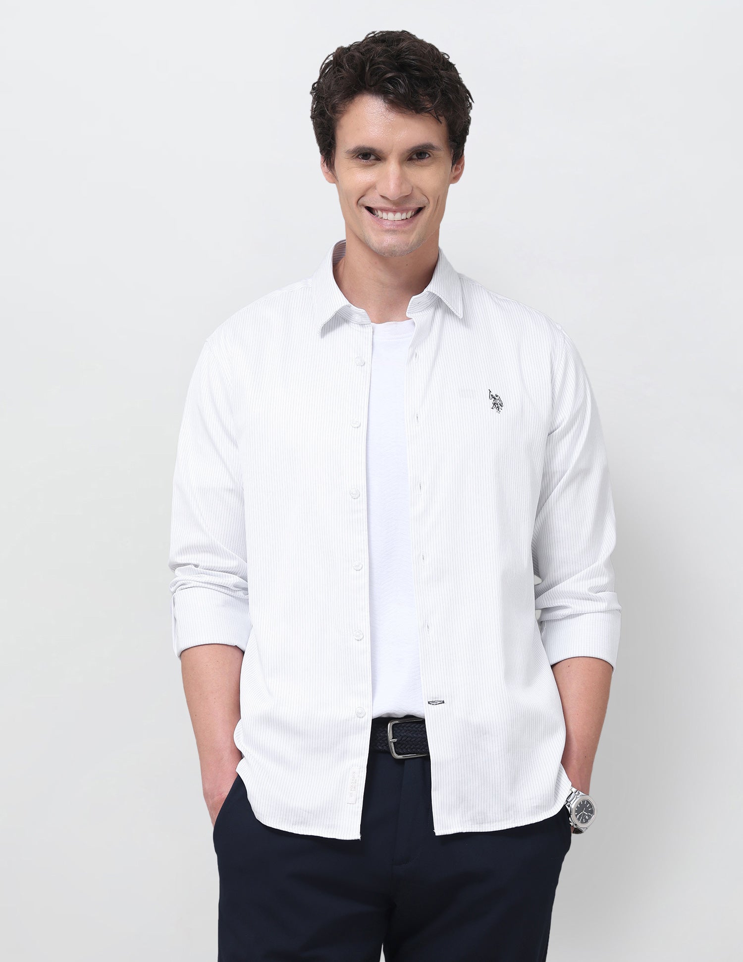 Pinstriped Regular Fit Shirt Blue - U.S. Polo Assn. India | Large