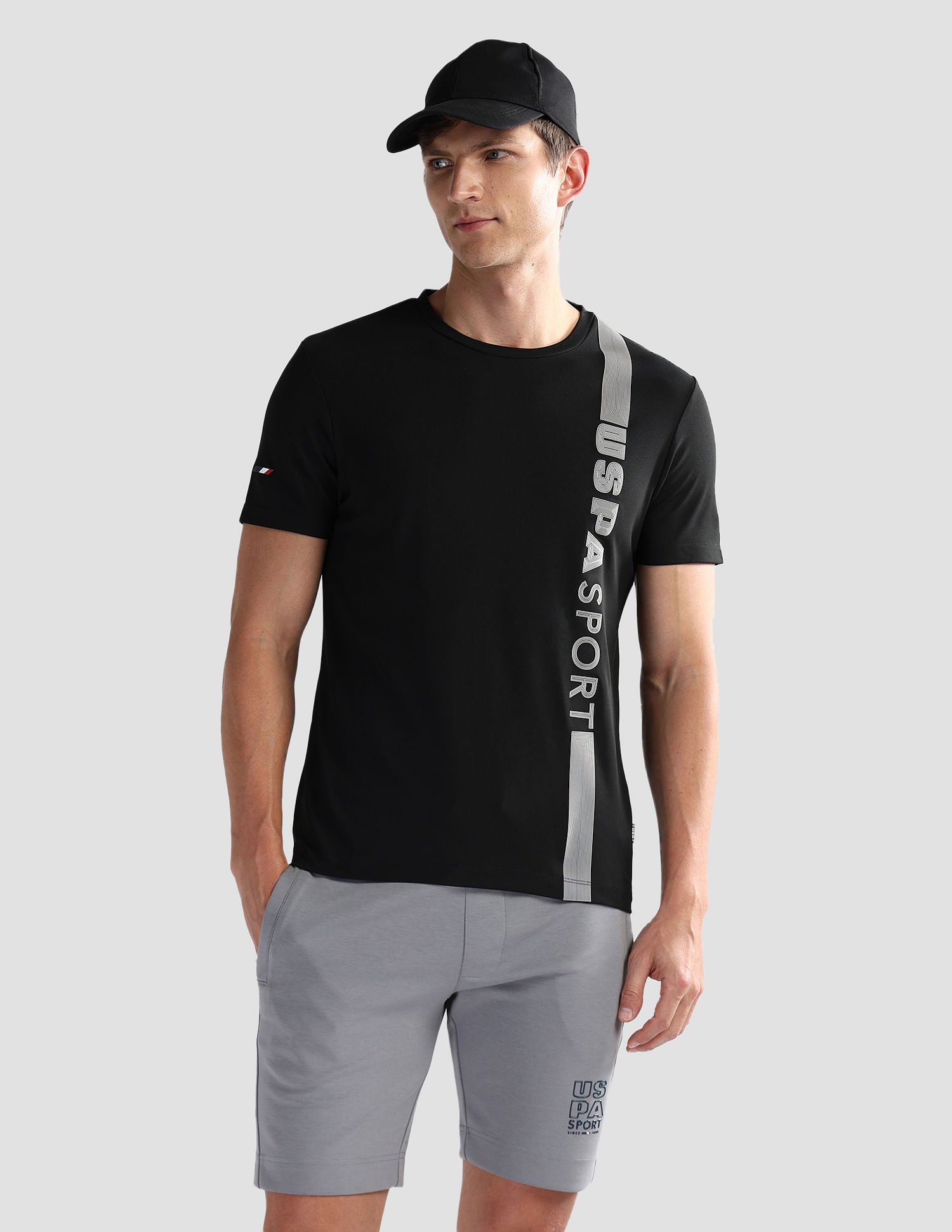 Brand Stripe Honeycomb T-Shirt Black - U.S. Polo Assn. India | Large