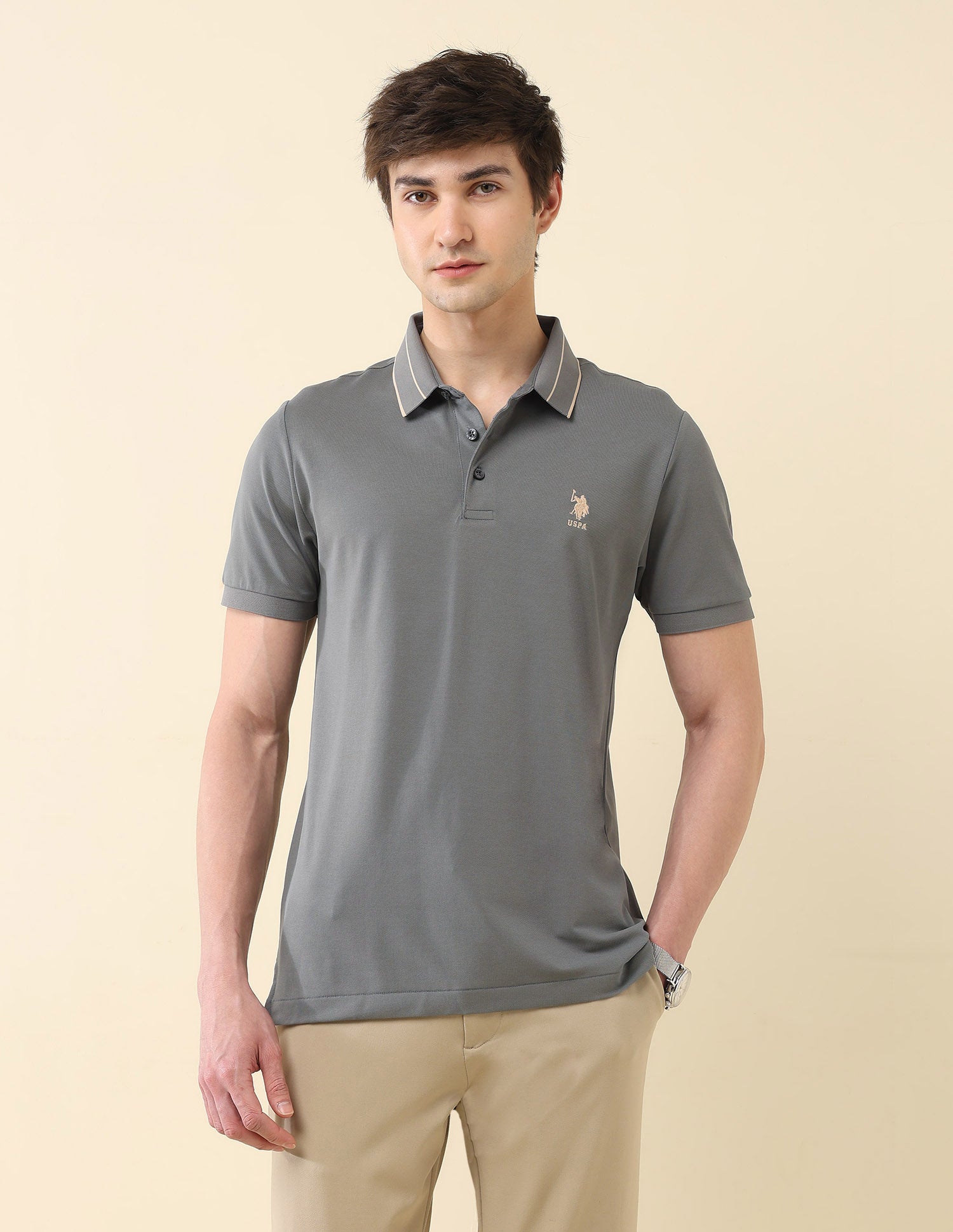 Solid Slim Fit Gentlemans Club Polo Shirt Light Green - U.S. Polo Assn. India | Large