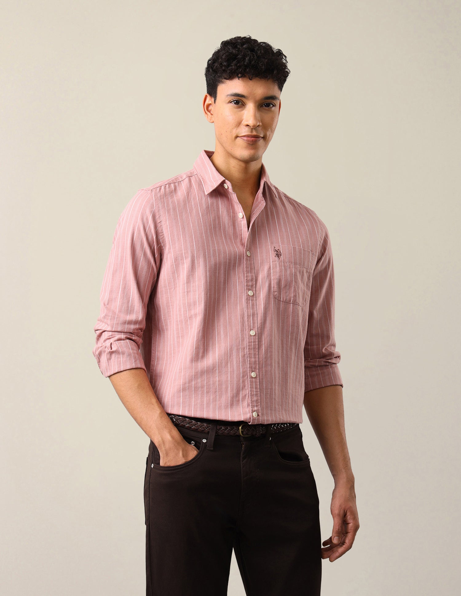 Vertical Striped Regular Fit Shirt Pink - U.S. Polo Assn. India | Large
