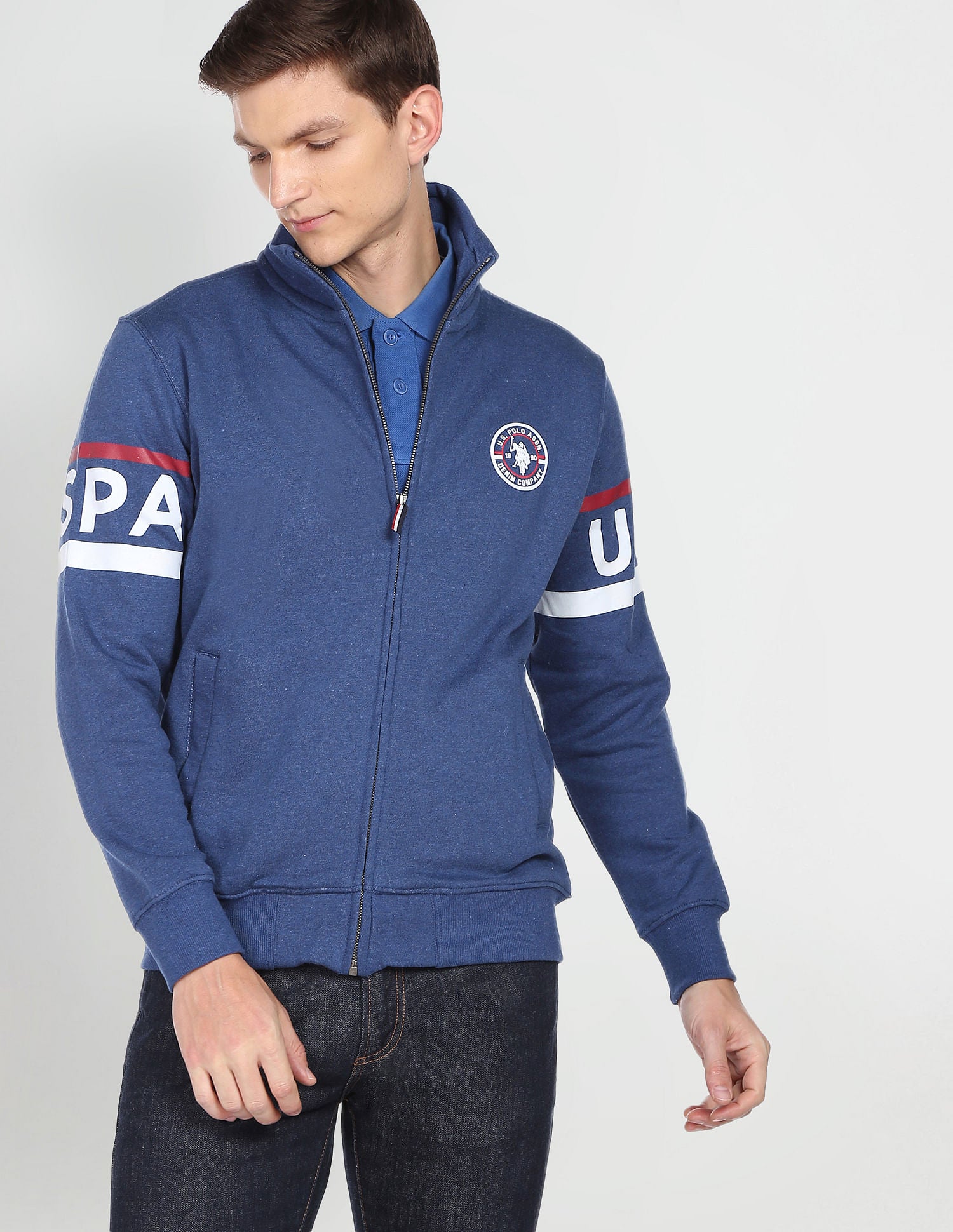 High Neck Heathered Sweatshirt Navy - U.S. POLO ASSN. | Large