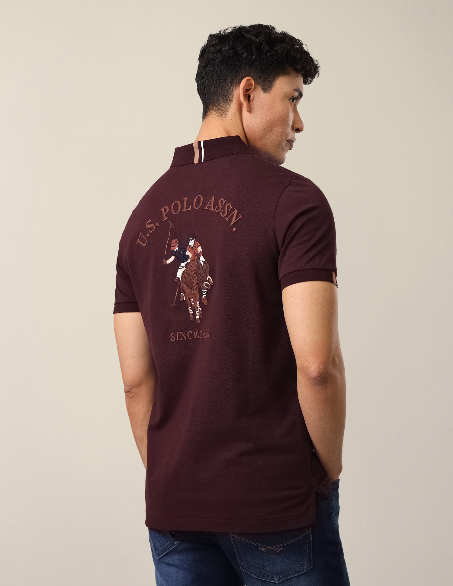 Brand Embroidered Slim Fit Polo Shirt Wine - U.S. Polo Assn. India | Large