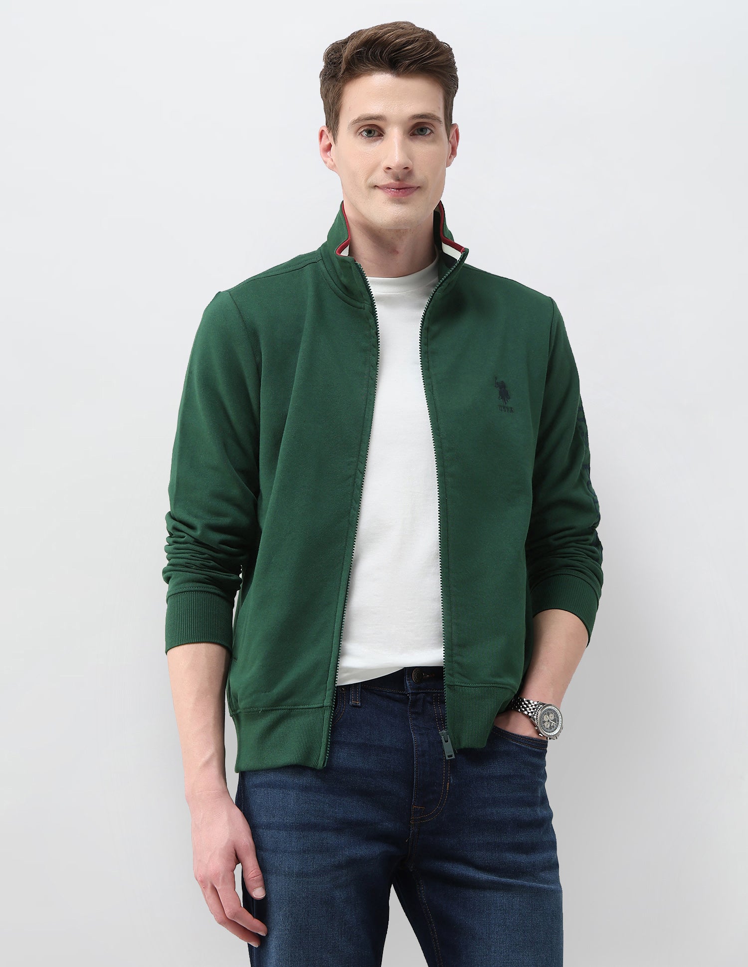 Brand Embroidered Zipper Sweatshirt