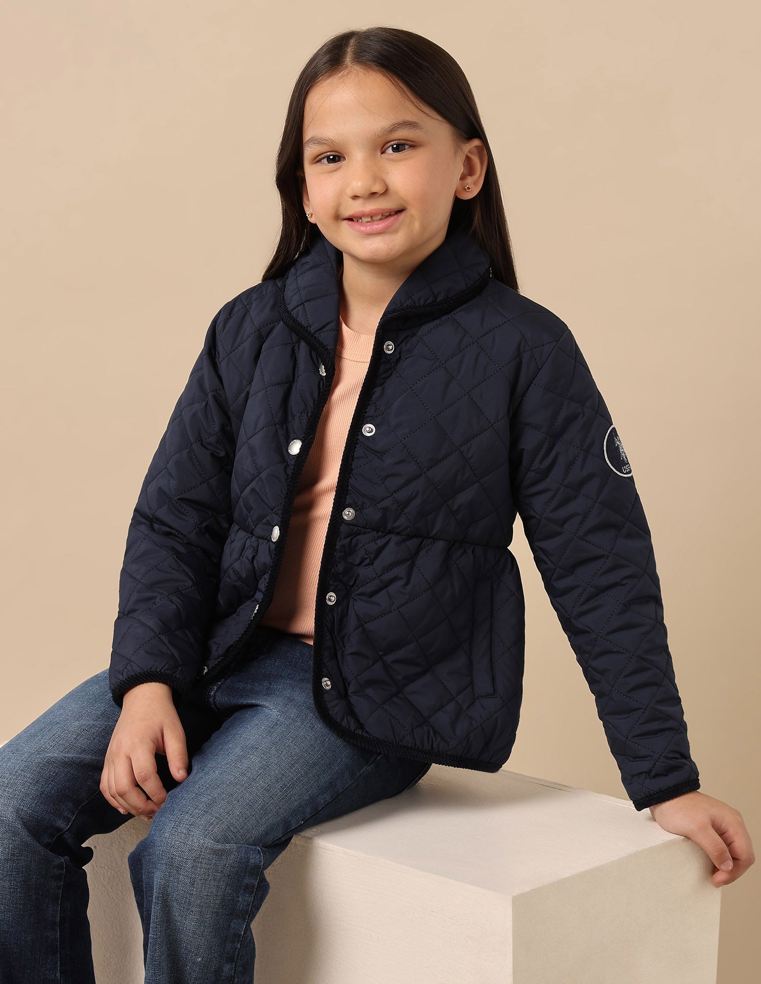 Girls Diamond Quilted Solid Jacket