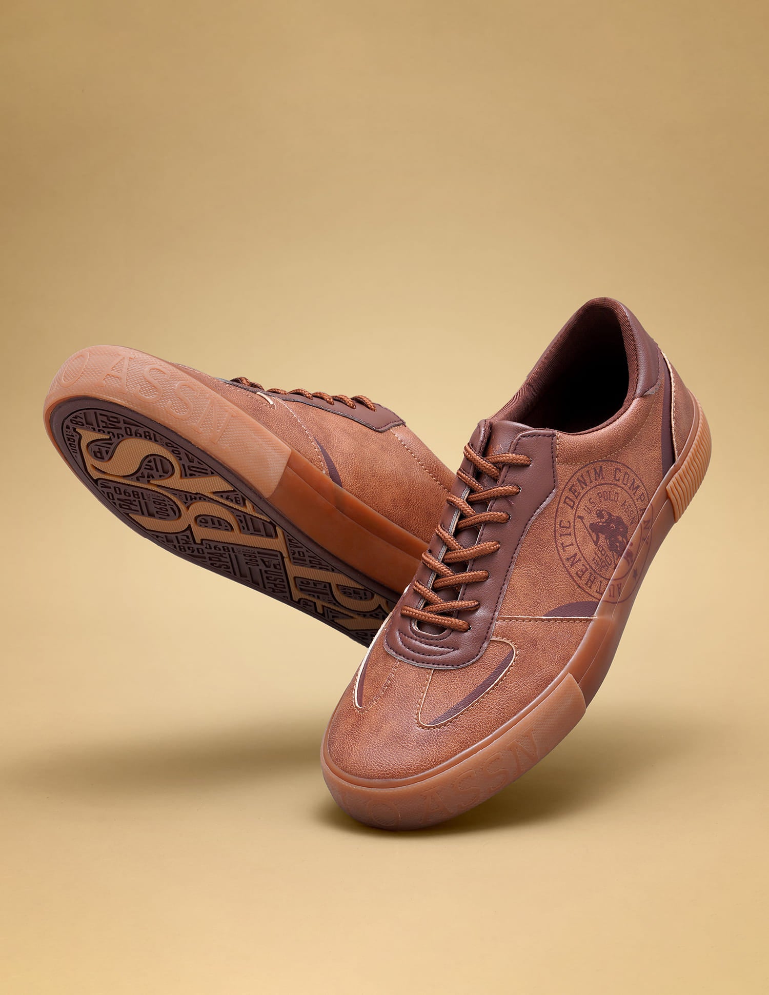 Men Brand Print Rens Sneakers Brown - U.S. Polo Assn. India | Large