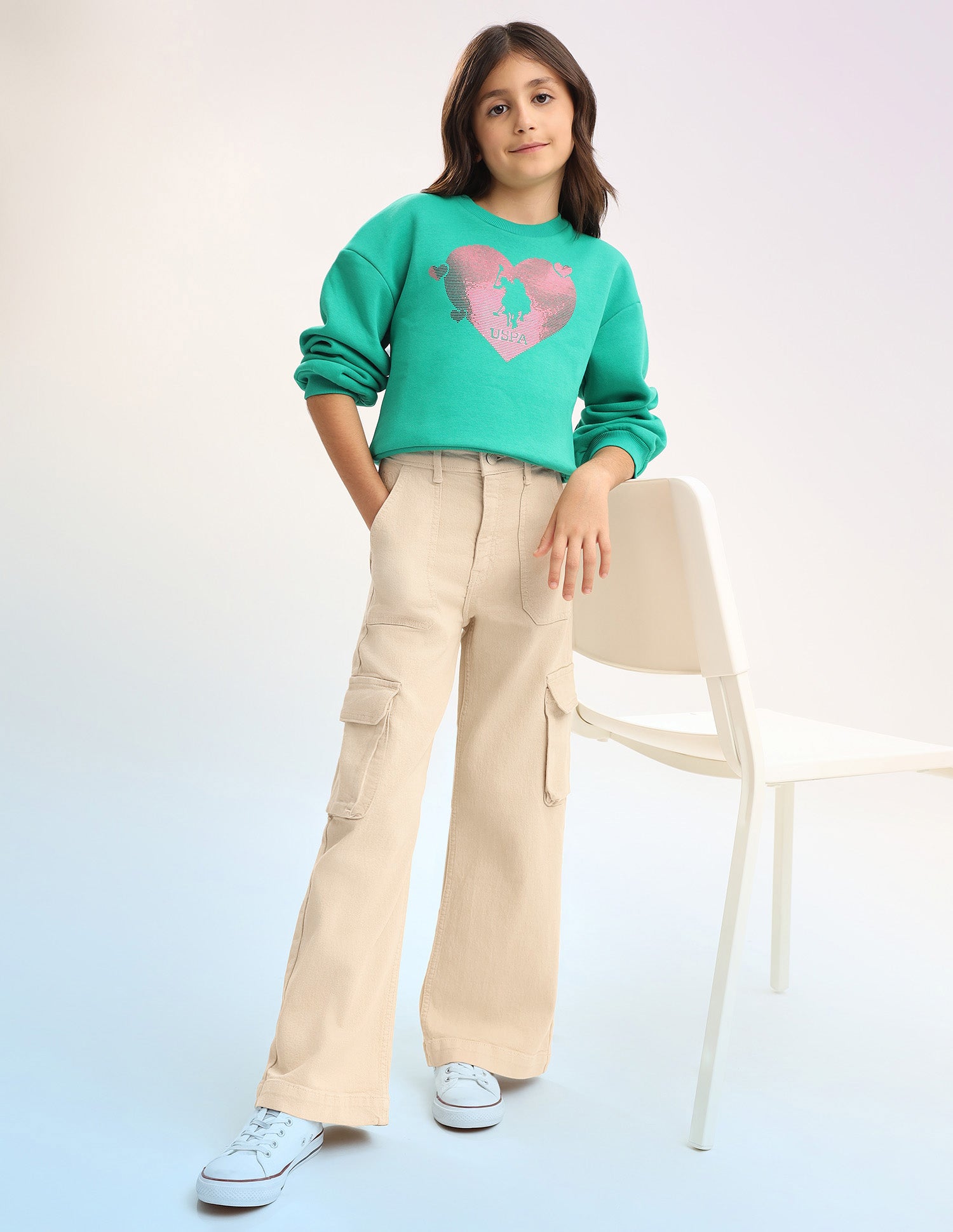 Girls Wide Leg Fit Beige Jeans