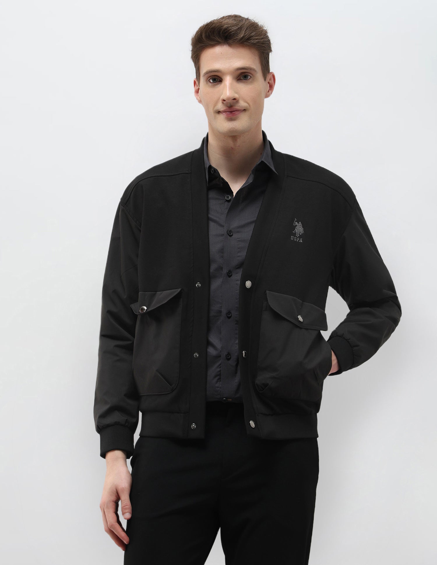Solid Regular Fit Bomber Jacket